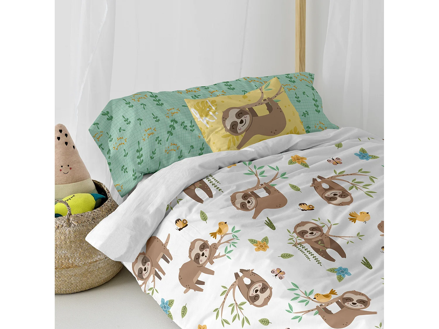 Parure housse de couette 2 pièces 155x220 cm (Lit 80/90) Happy sloth