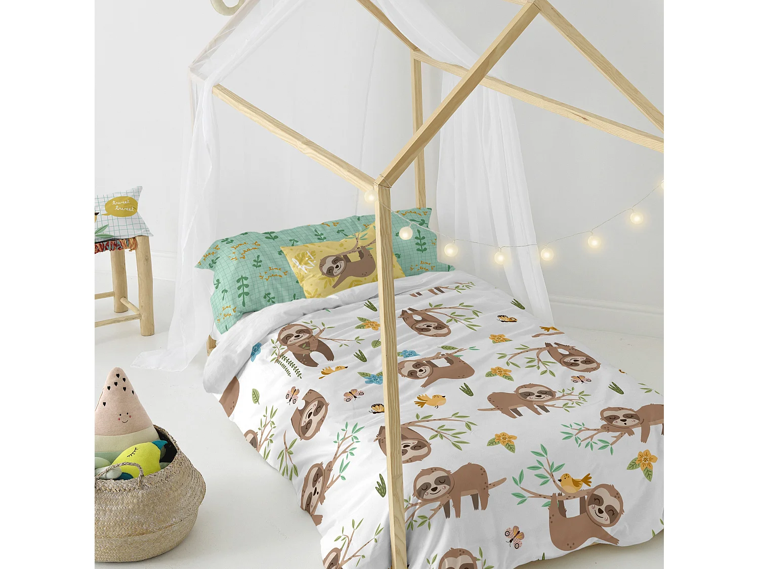 Parure housse de couette 2 pièces 155x220 cm (Lit 80/90) Happy sloth