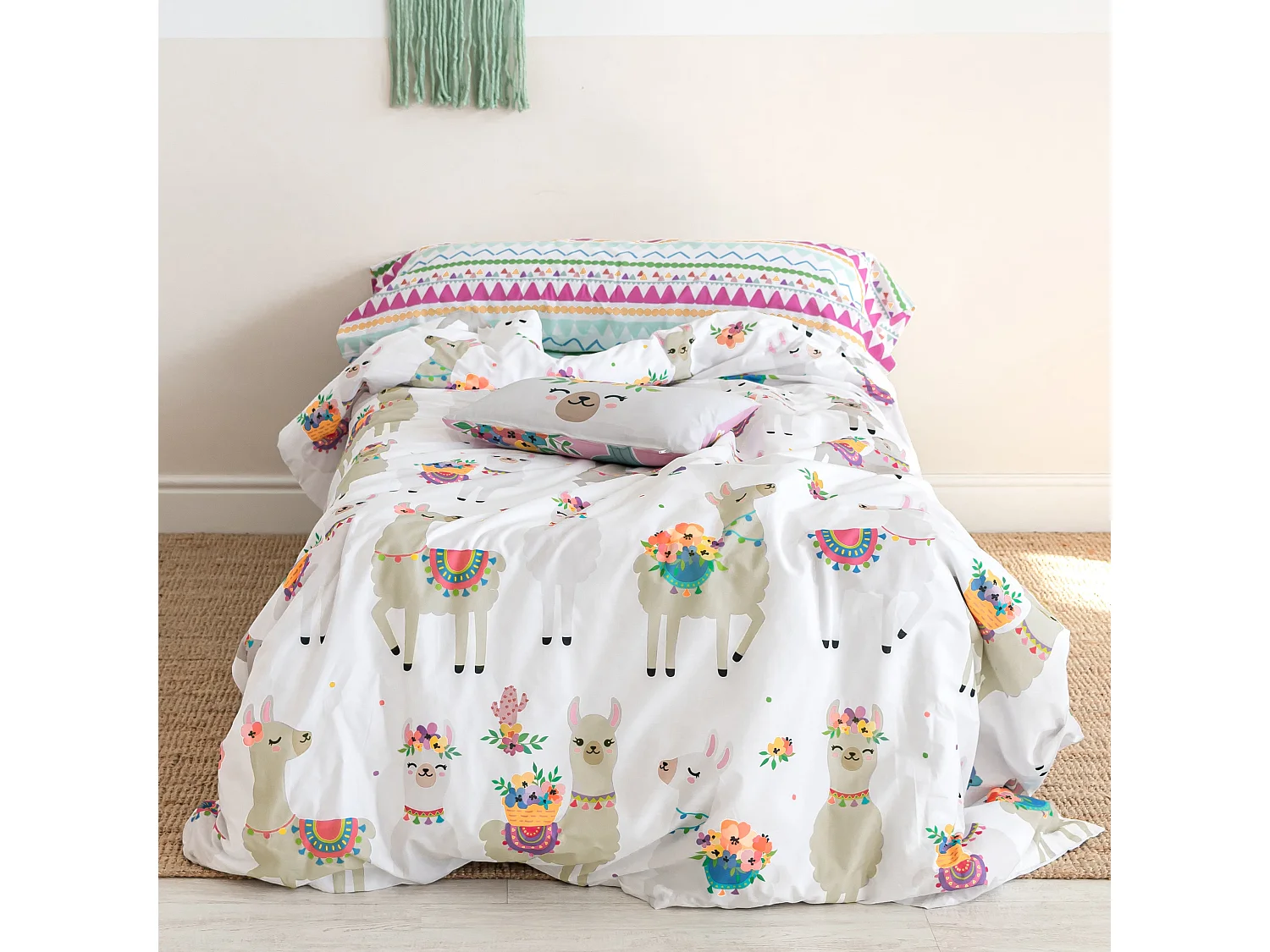 Parure housse de couette 2 pièces 155x220 cm (Lit 80/90) Cute llamas