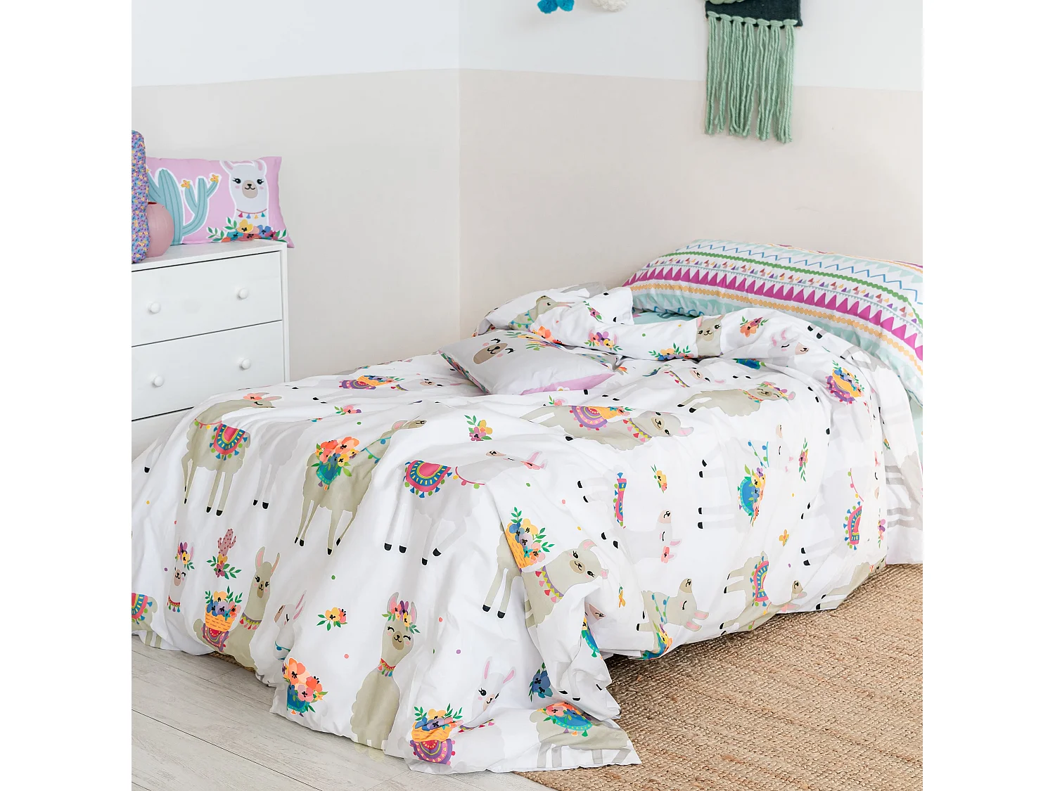 Parure housse de couette 2 pièces 155x220 cm (Lit 80/90) Cute llamas