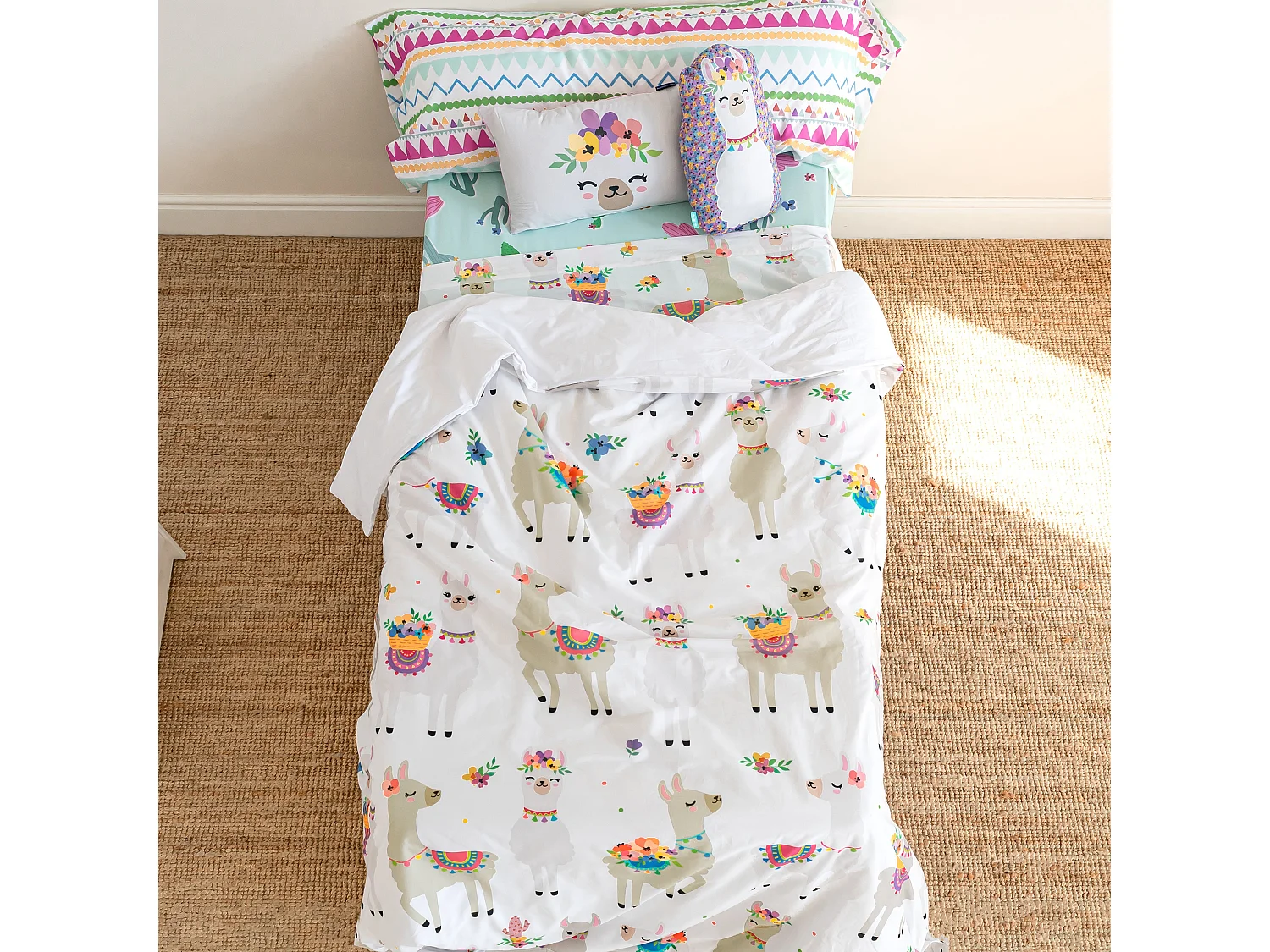 Parure housse de couette 2 pièces 155x220 cm (Lit 80/90) Cute llamas