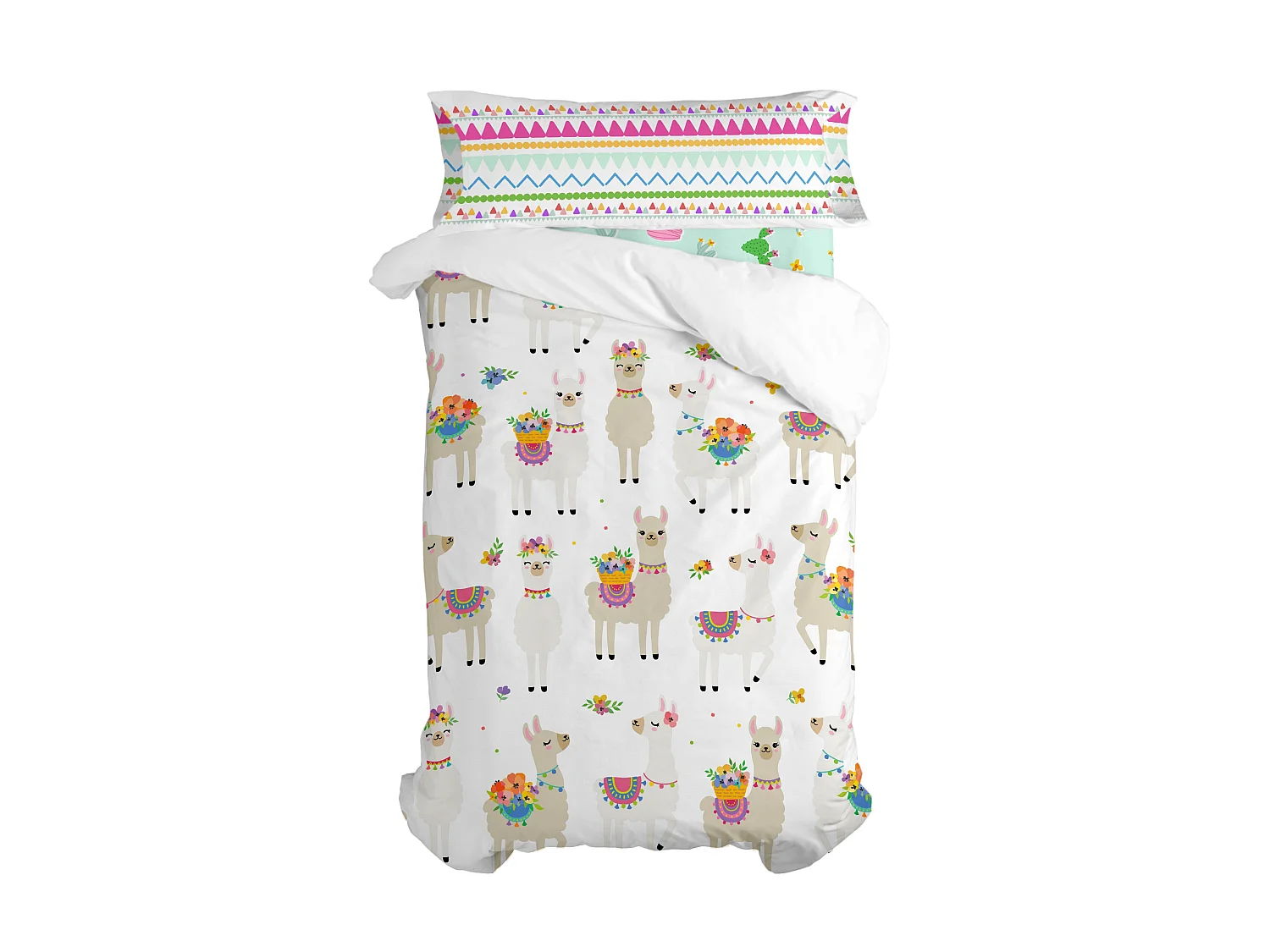 Parure housse de couette 2 pièces 155x220 cm (Lit 80/90) Cute llamas