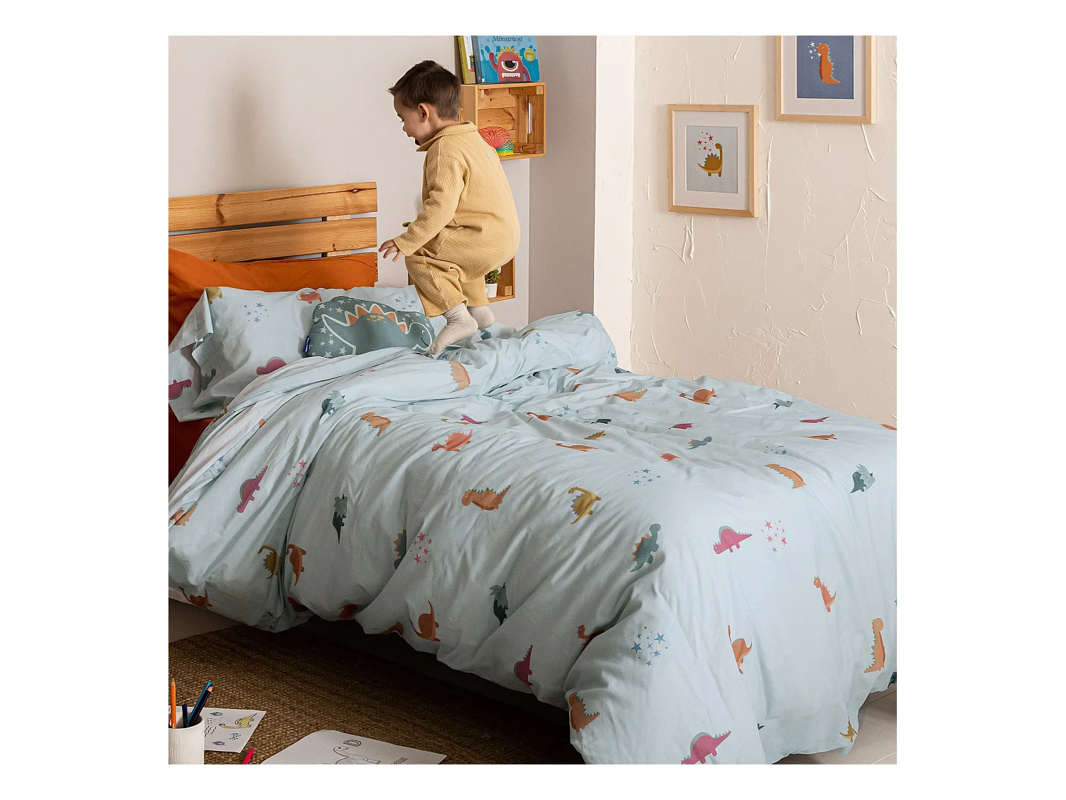 Dekbedovertrekset 2-delig 155x220 cm (Bed 80/90) Mini dinosaur