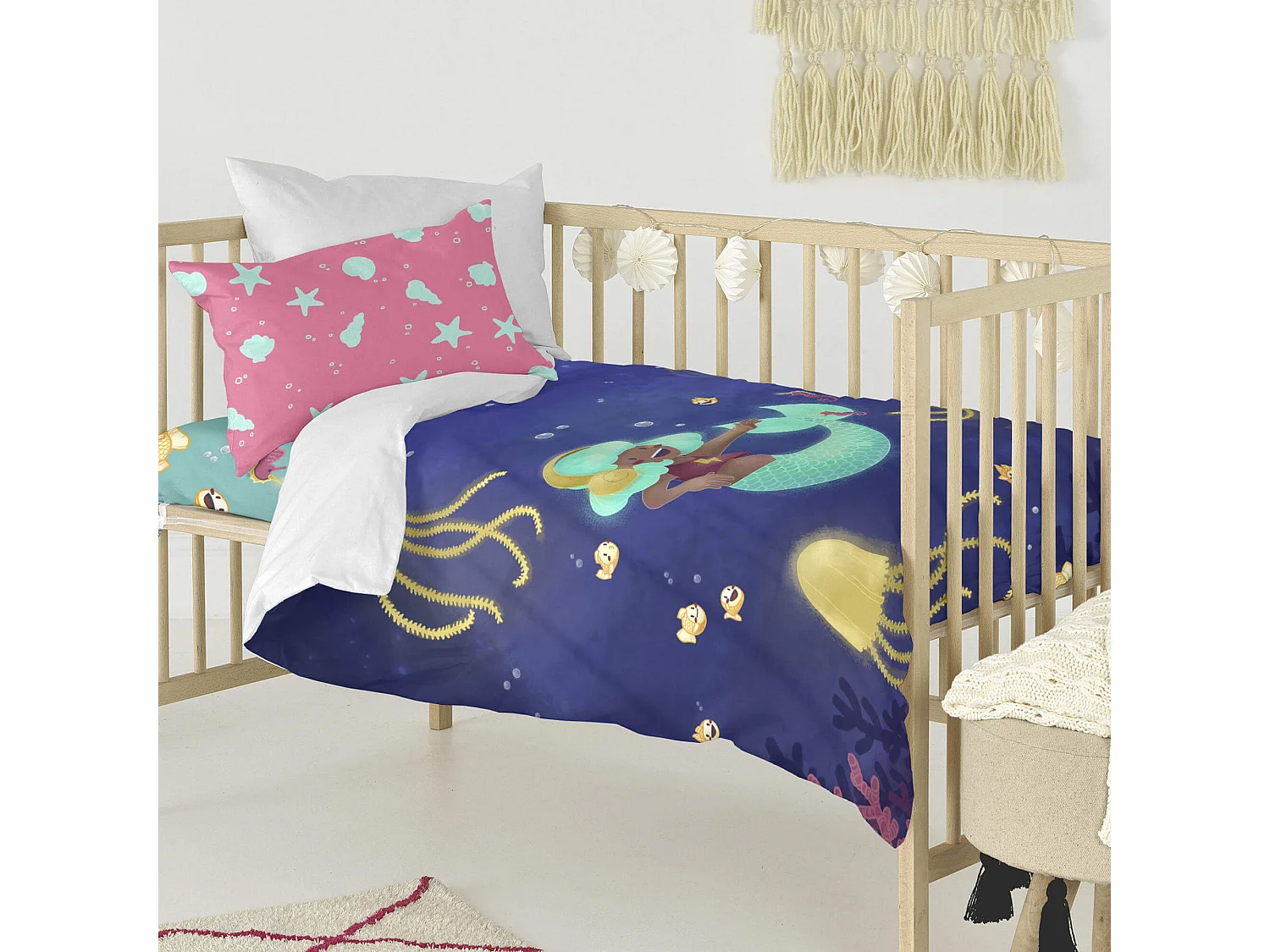 Set copripiumino lettino 2 pezzi 100x135 cm (Lettino) Happy mermaid