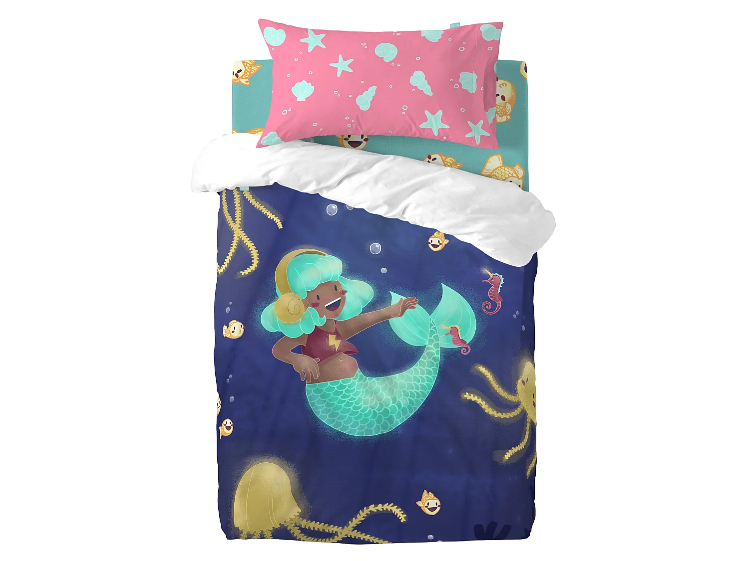 Set copripiumino lettino 2 pezzi 100x135 cm (Lettino) Happy mermaid
