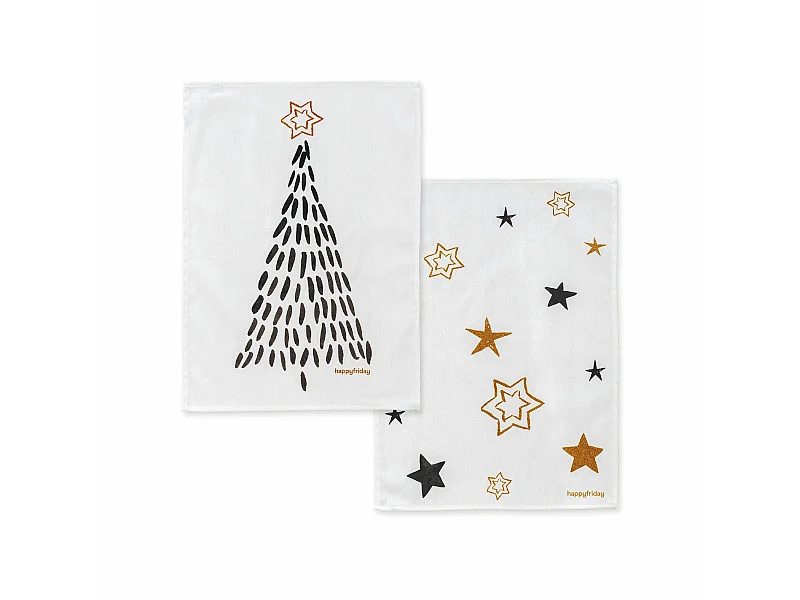 Paño de cocina 2 ud 70x50 cm Gold Xmas