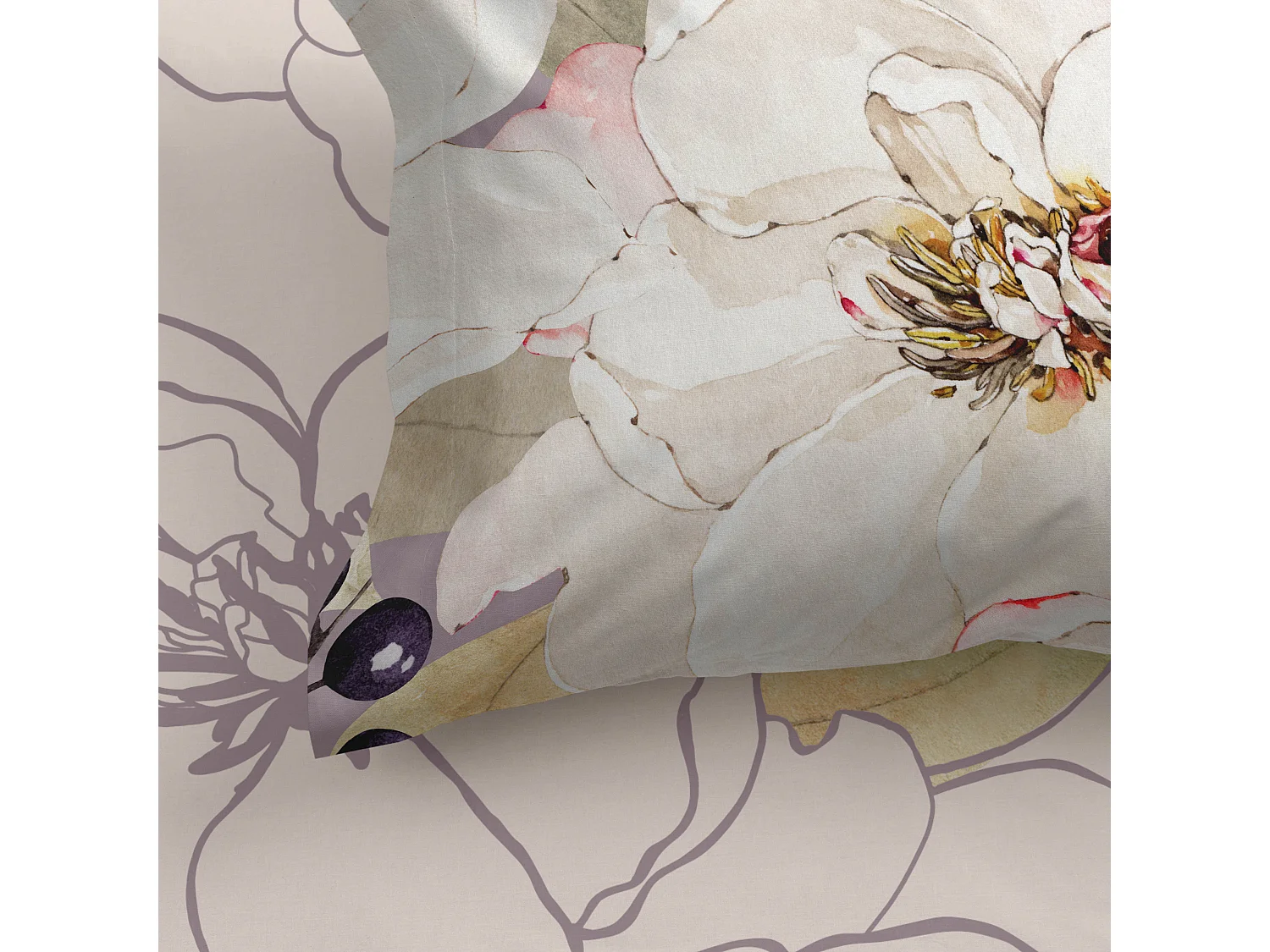 Drap-housse 200x200x32 cm (Lit 200) White peonies