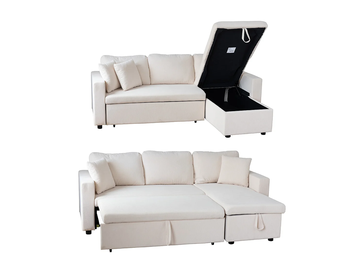 CLARK Divano letto angolare a 3 posti in velluto a coste beige