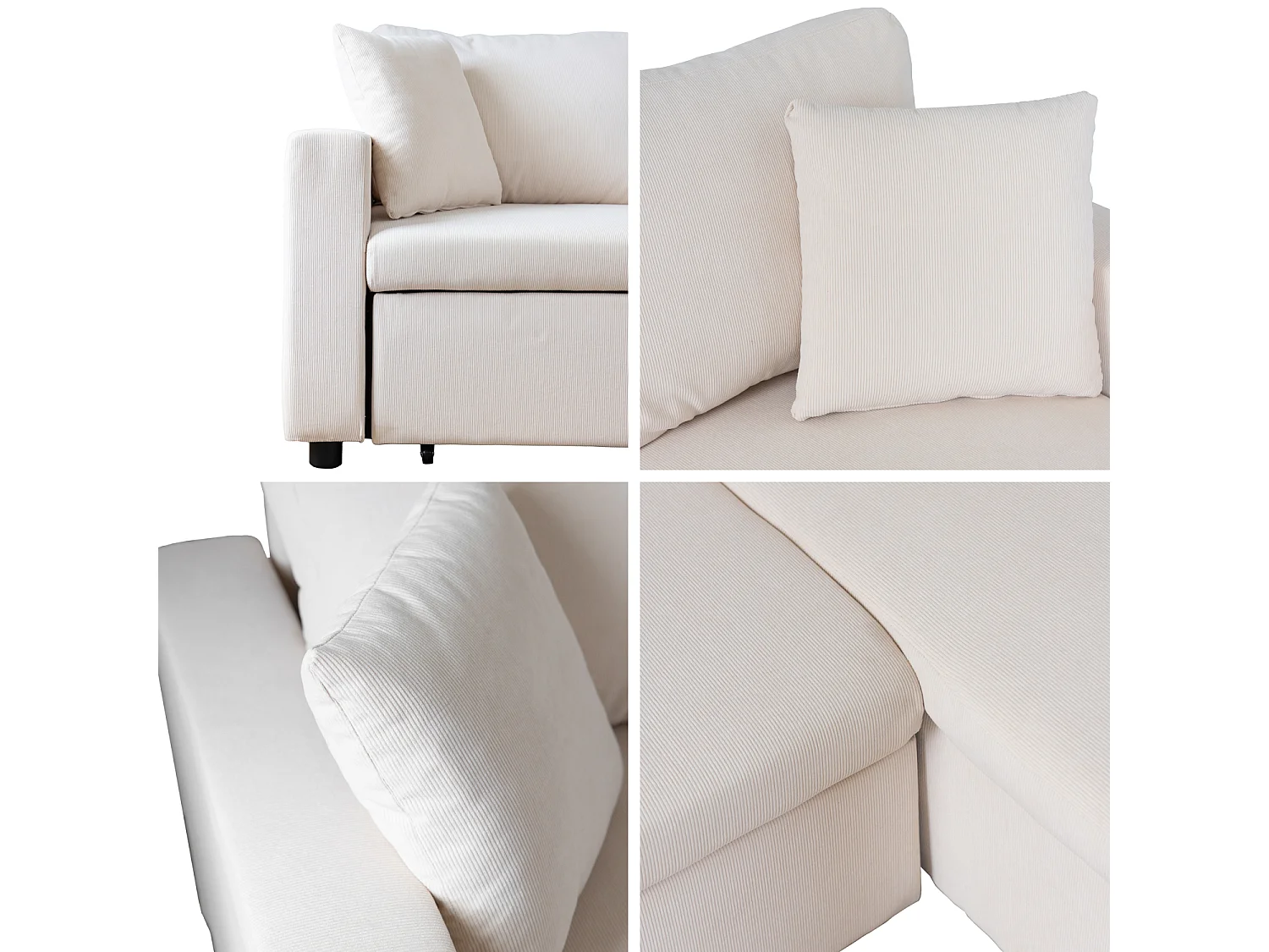 CLARK Divano letto angolare a 3 posti in velluto a coste beige