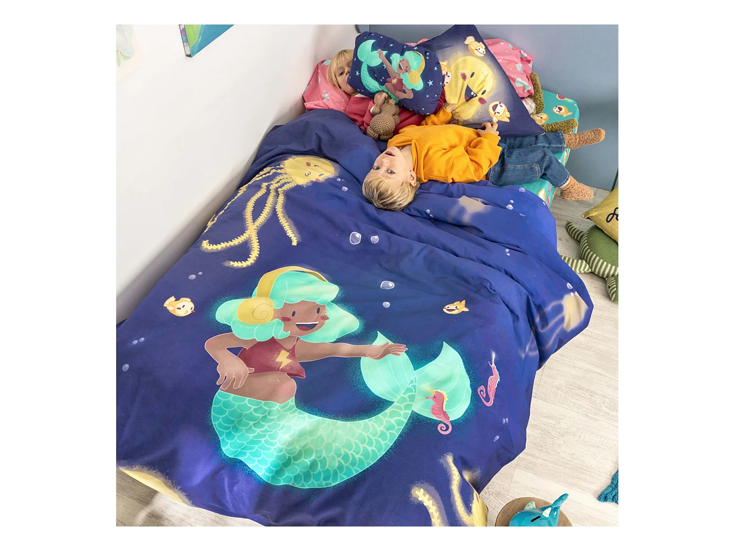 Bettbezug set 2 teiliges 155x220 cm (Bett 80/90) Happy mermaid