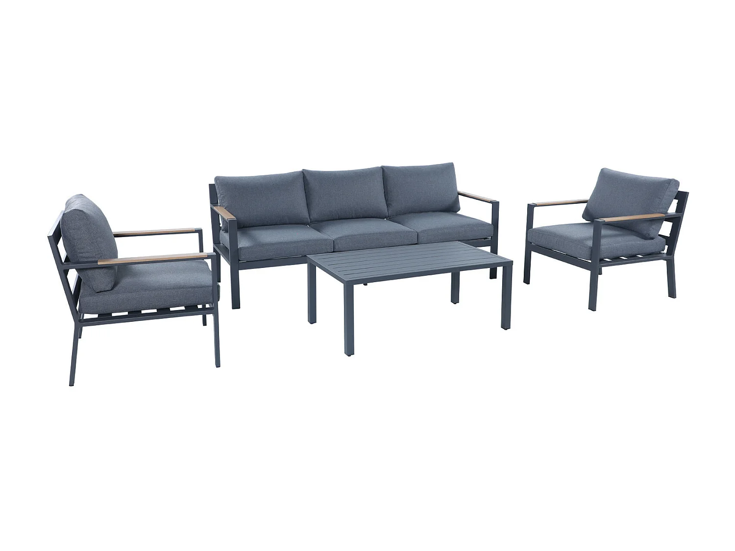 Salon de jardin design en aluminium 5 Places - Gris anthracite et naturel - MABILLON