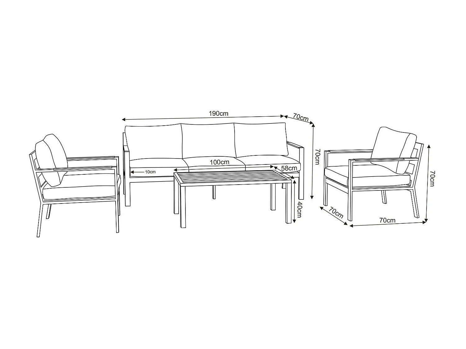 Salon de jardin design en aluminium 5 Places - Gris anthracite et naturel - MABILLON