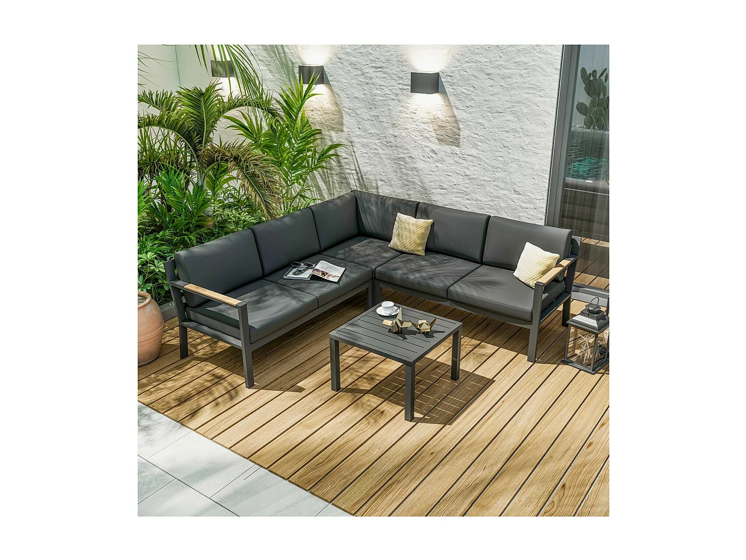 Salon de jardin d'angle design en aluminium 5 places - Anthracite - PASSY