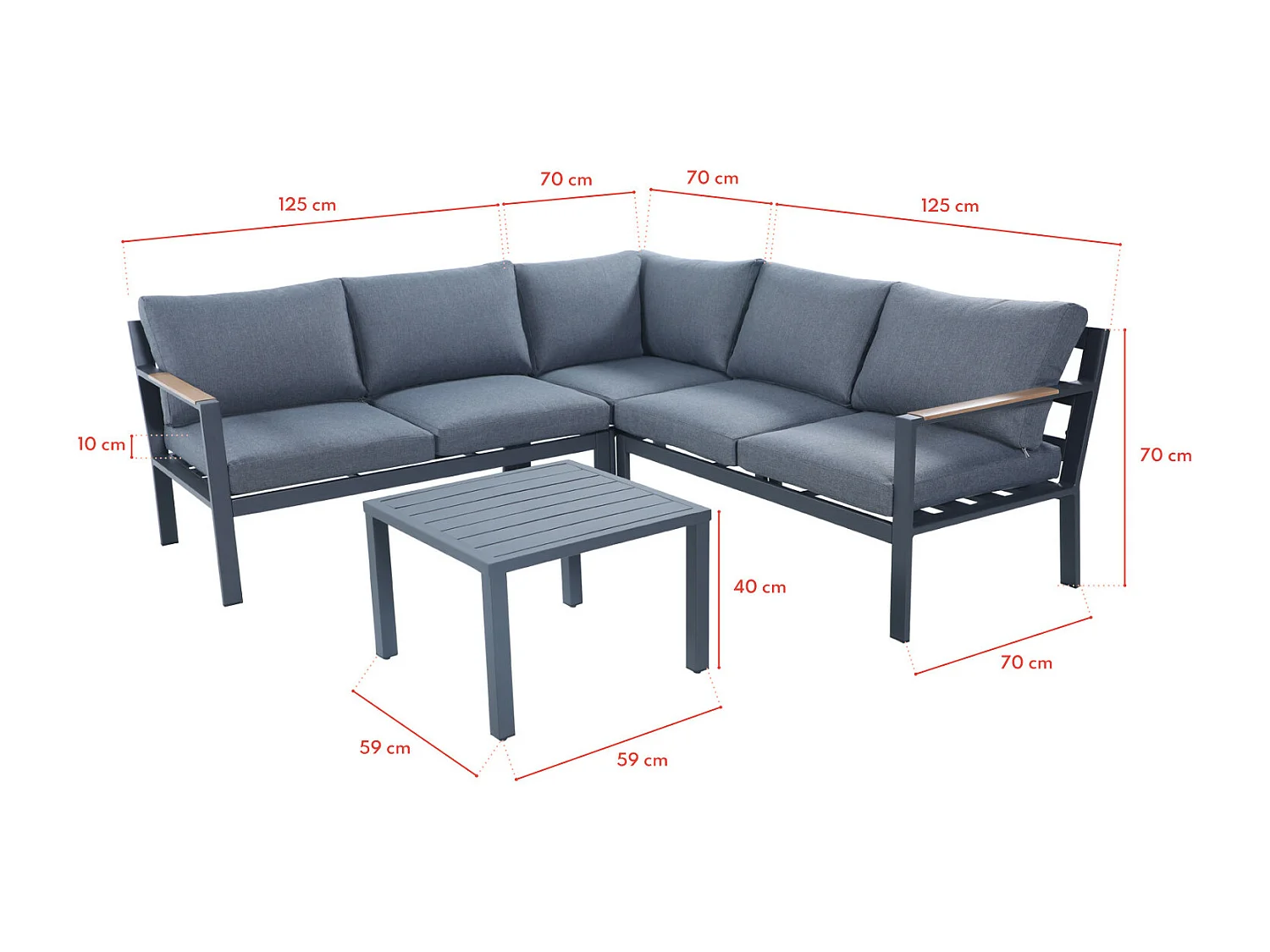 Salon de jardin d'angle design en aluminium 5 places - Anthracite - PASSY