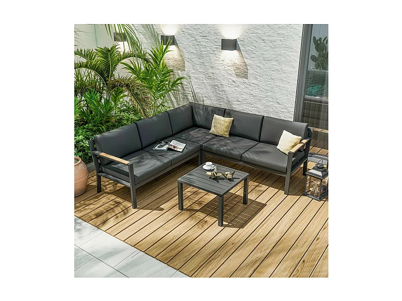 Salon de jardin d'angle design en aluminium 5 places - Anthracite - PASSY