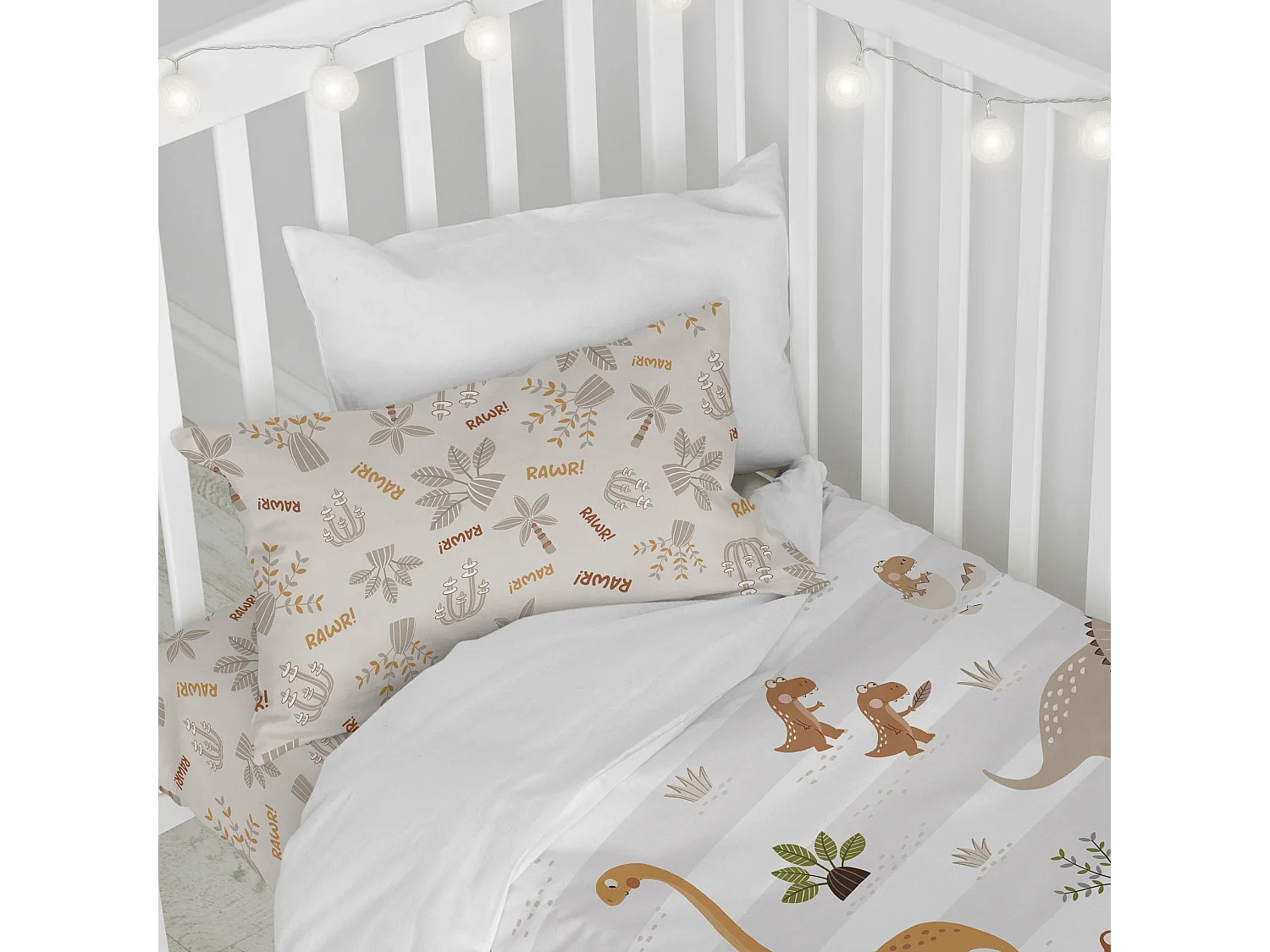 Parure housse de couette 2 pièces 100x120 cm (Berceau) Dino family