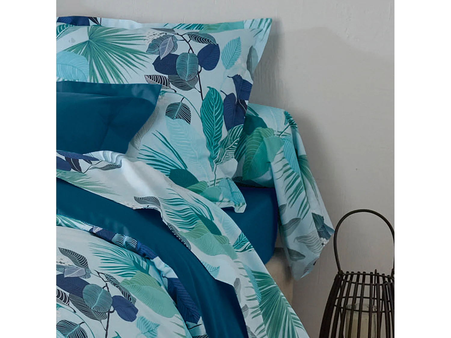 Taie de traversin 240x43 cm percale de coton MOOREA PACIFIC bleu/vert