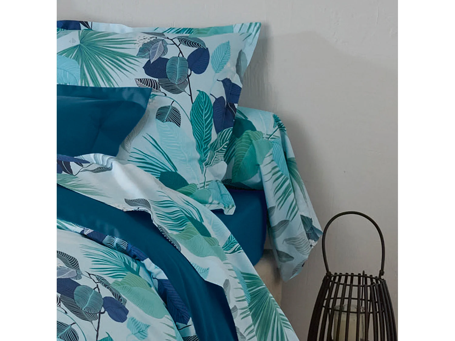 Taie de traversin 140x43 cm percale de coton MOOREA PACIFIC bleu/vert