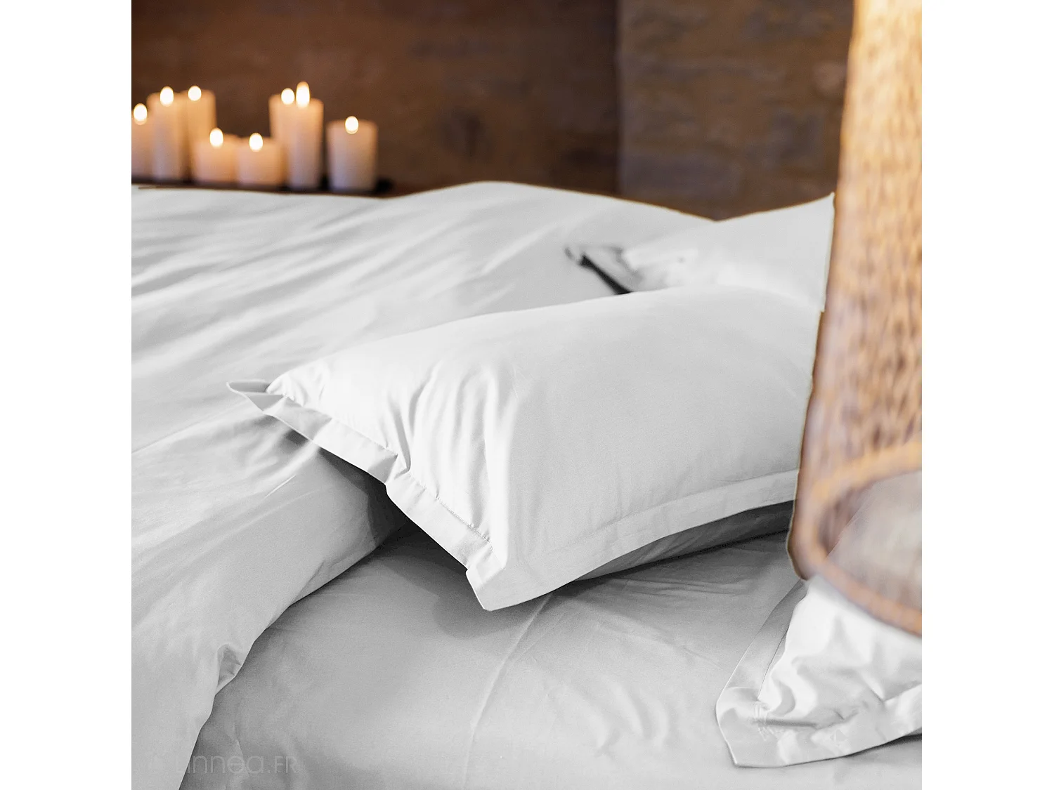 Housse de couette uni 280x240 cm percale de coton MANOIR blanc Perle