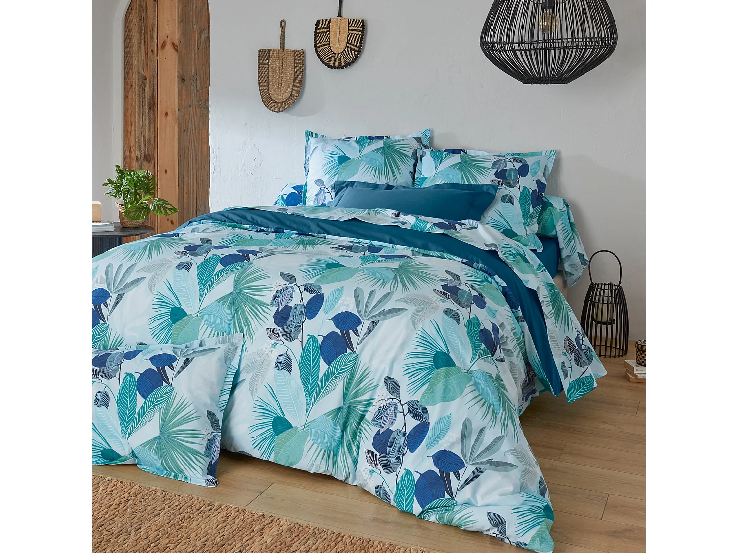 Housse de couette 240x220 cm percale de coton MOOREA PACIFIC bleu/vert