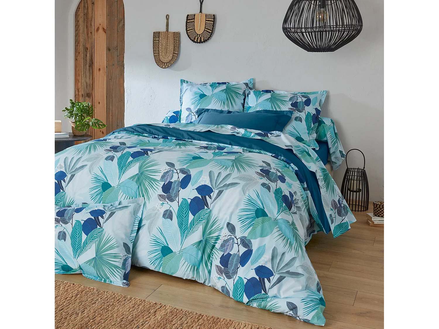 Housse de couette 140x200 cm percale de coton MOOREA PACIFIC bleu/vert