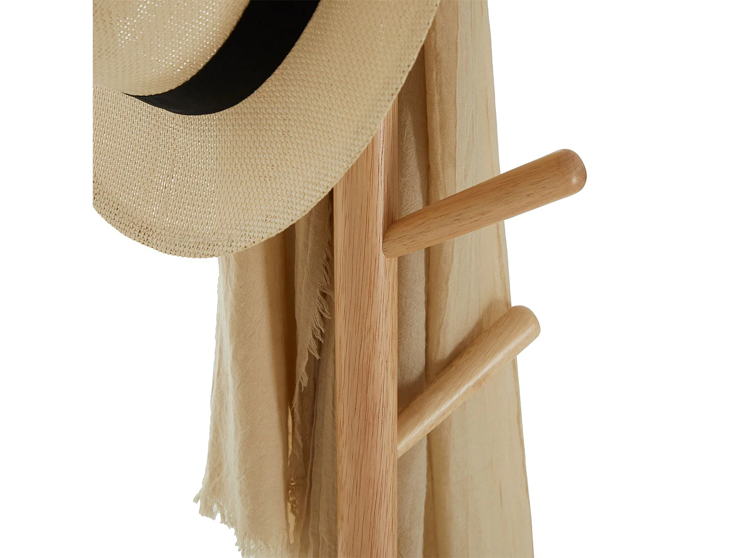 Porte-manteaux ENRICO portant à vêtements sur pied en forme d'arbre avec 6 crochets, en métal laqué gris et bois