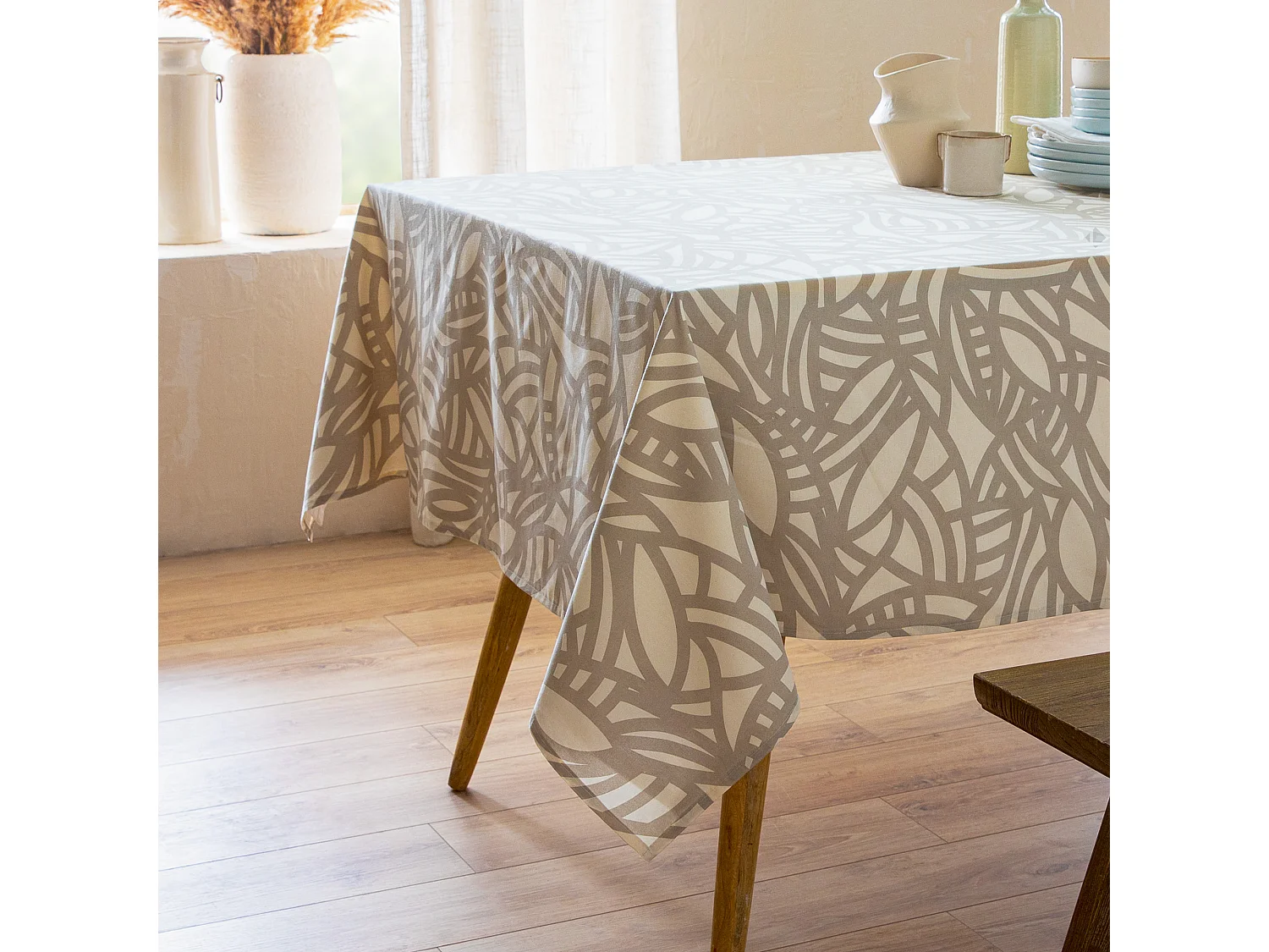 Nappe carré 170x170 cm ÉVA Beige écru coton + enduction acrylique