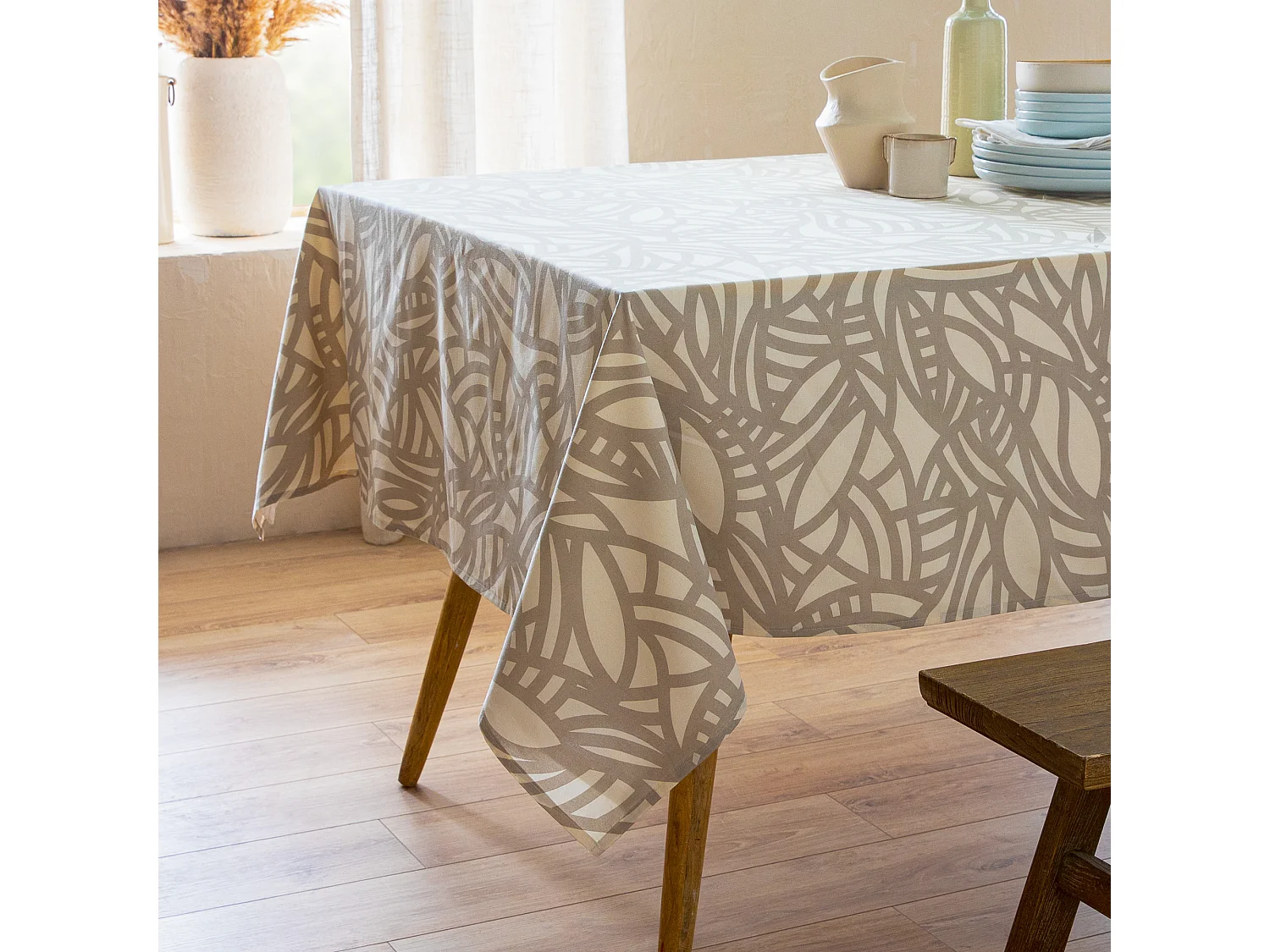 Nappe ovale 170x240 cm ÉVA Beige écru coton + enduction acrylique