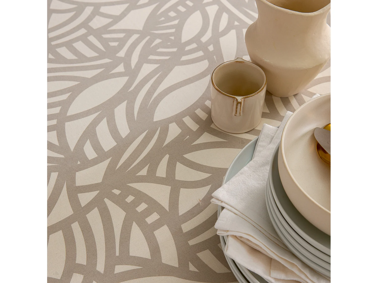 Nappe ronde 170 cm ÉVA Beige écru coton + enduction acrylique