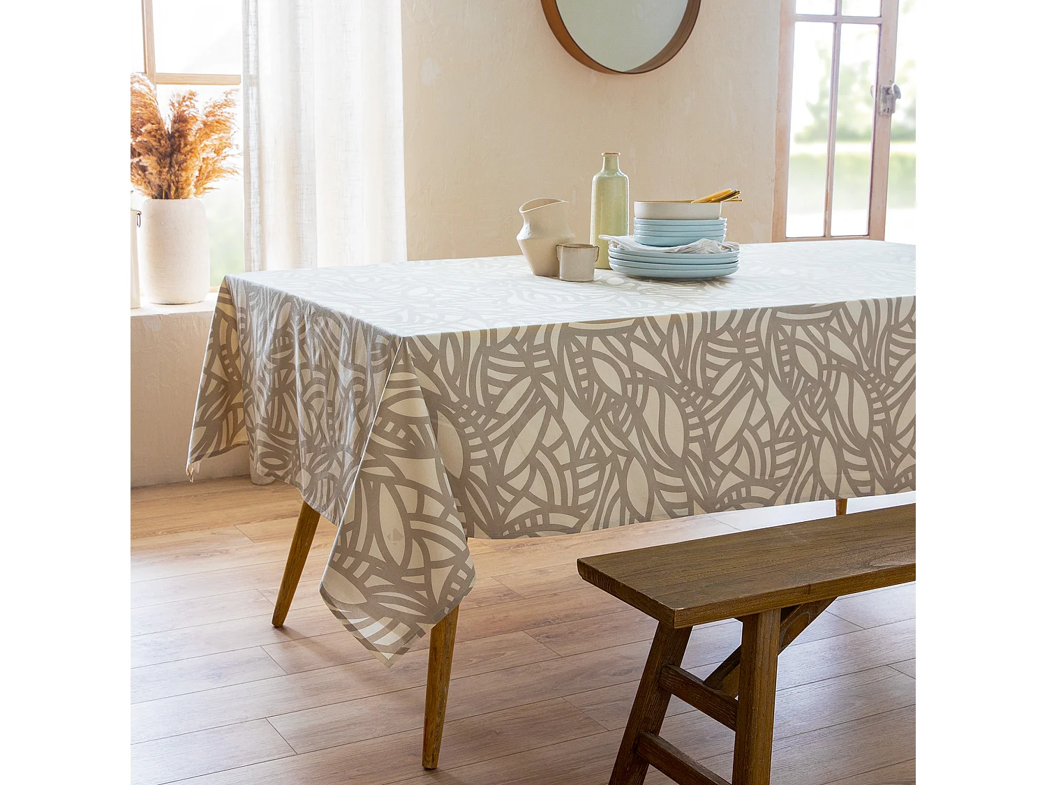 Nappe rectangle 160x200 cm ÉVA Beige écru coton + enduction acrylique