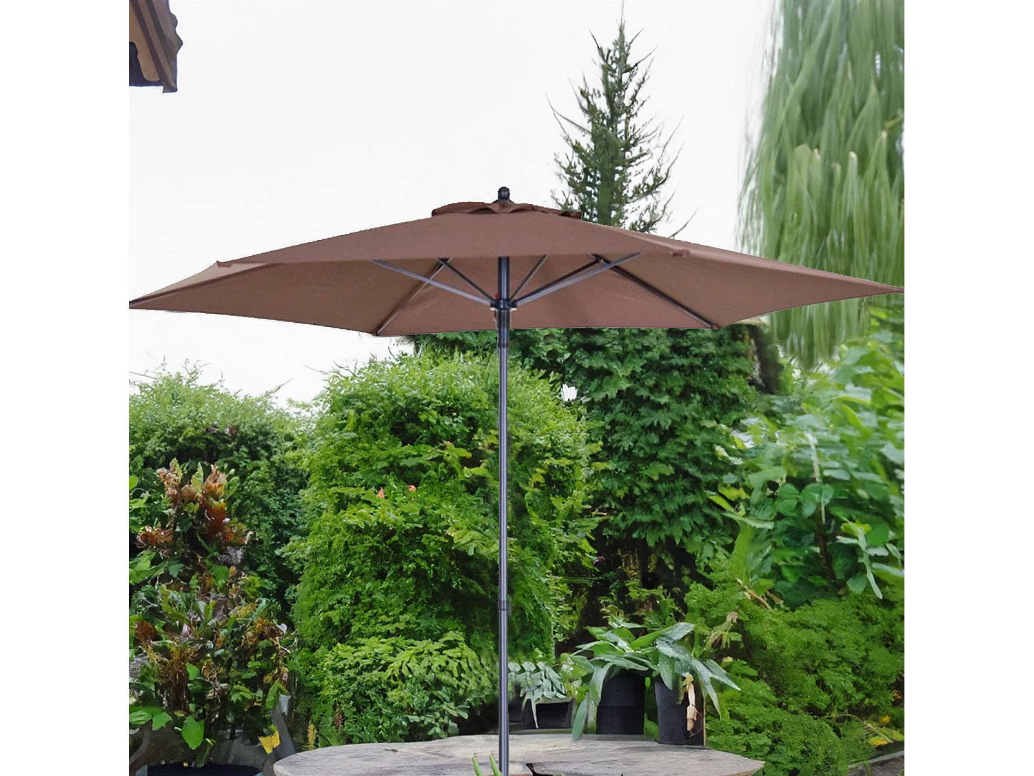Parasol Octogonal de Aluminio Habitex ø210x210 cm con Mástil ø32 mm | Estructura de 6 Varillas | Color Marrón