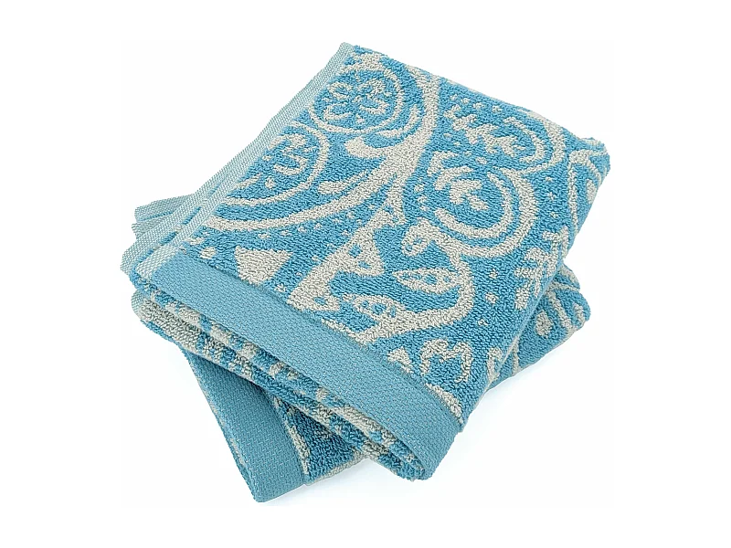 Lot de 2 serviettes invité 33x50 cm coton motif mandala collection PLENTY bleu