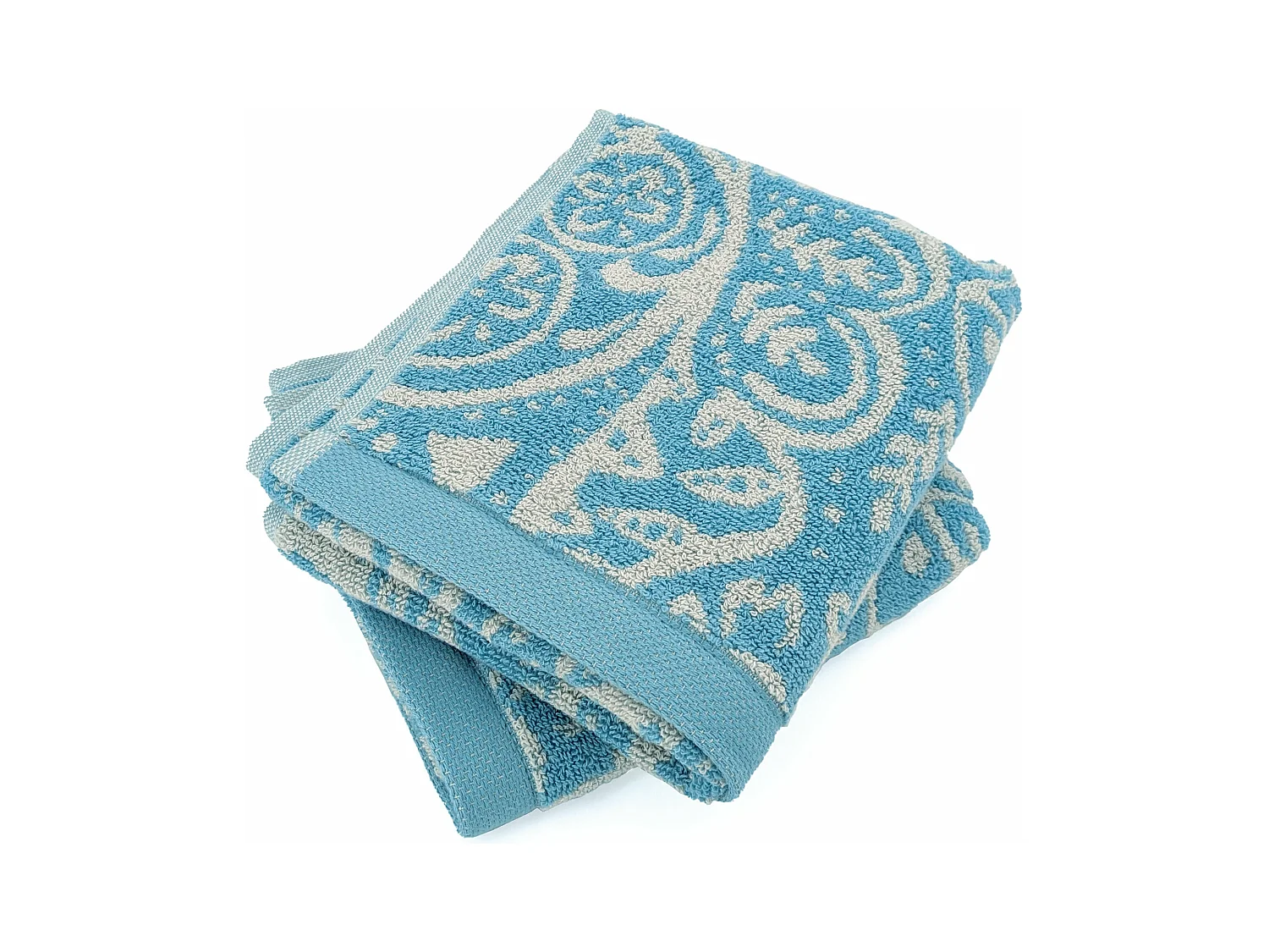 Lot de 2 serviettes invité 33x50 cm coton motif mandala collection PLENTY bleu