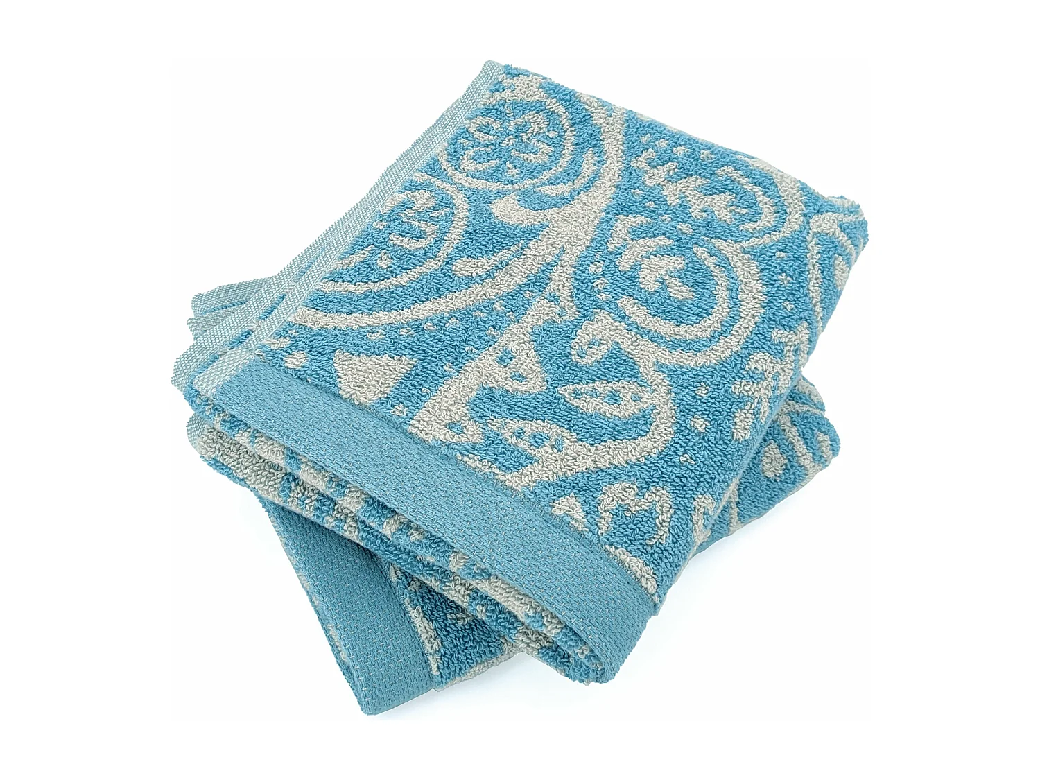 Lot de 2 serviettes invité 33x50 cm coton motif mandala collection PLENTY bleu