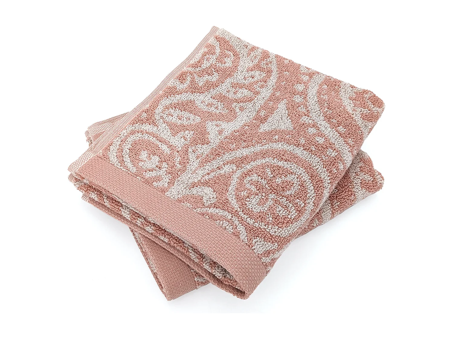 Lot de 2 serviettes invité 33x50 cm coton motif mandala collection PLENTY rose