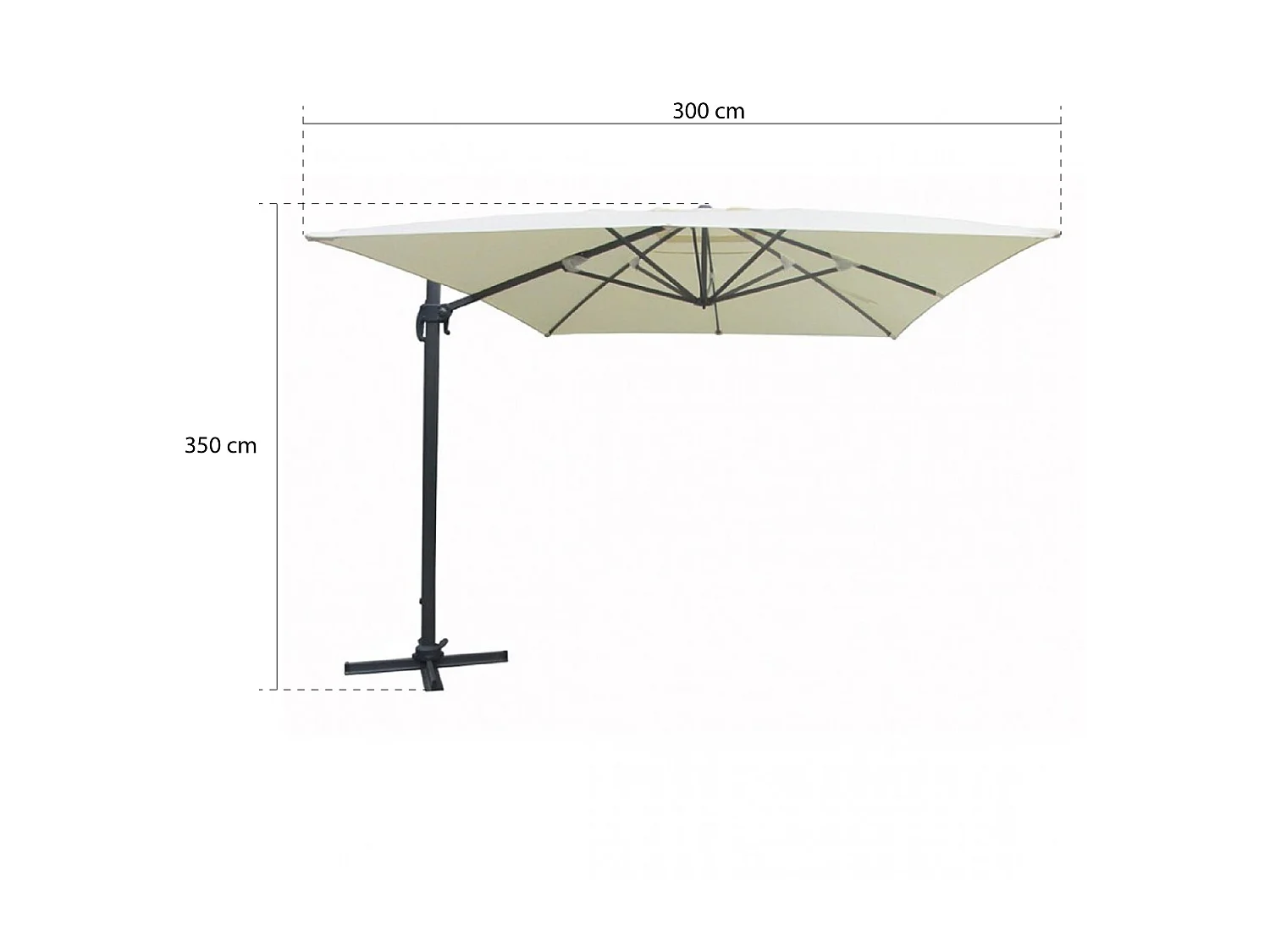 Parasol Lateral Habitex 300x350x260 cm de Aluminio con Base Giratoria 360° y Sistema de Apertura Manual