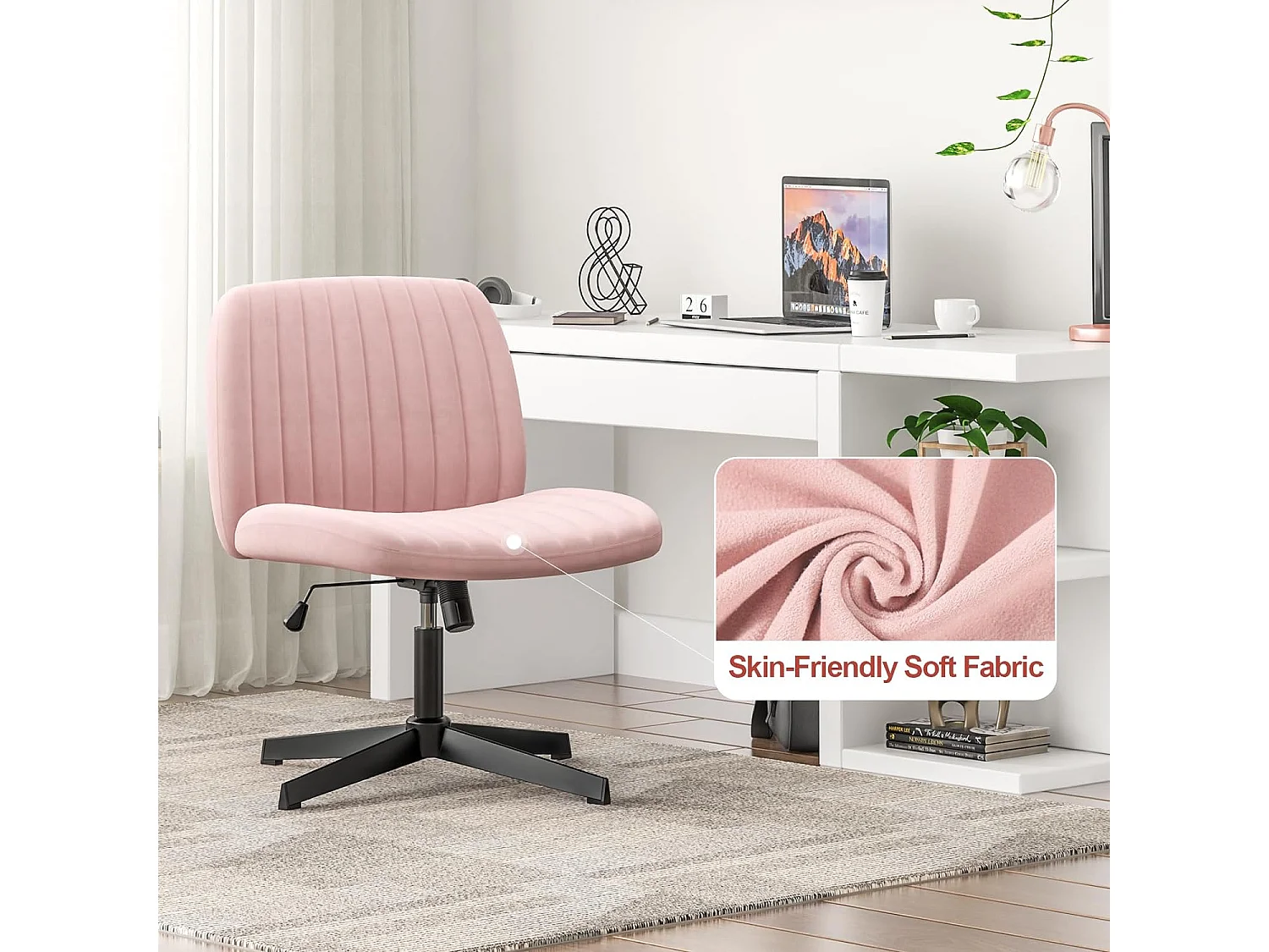 Chaise de bureau élégante sans bras - Hauteur réglable, siège large, parfait pour le bureau à domicile et la chambre