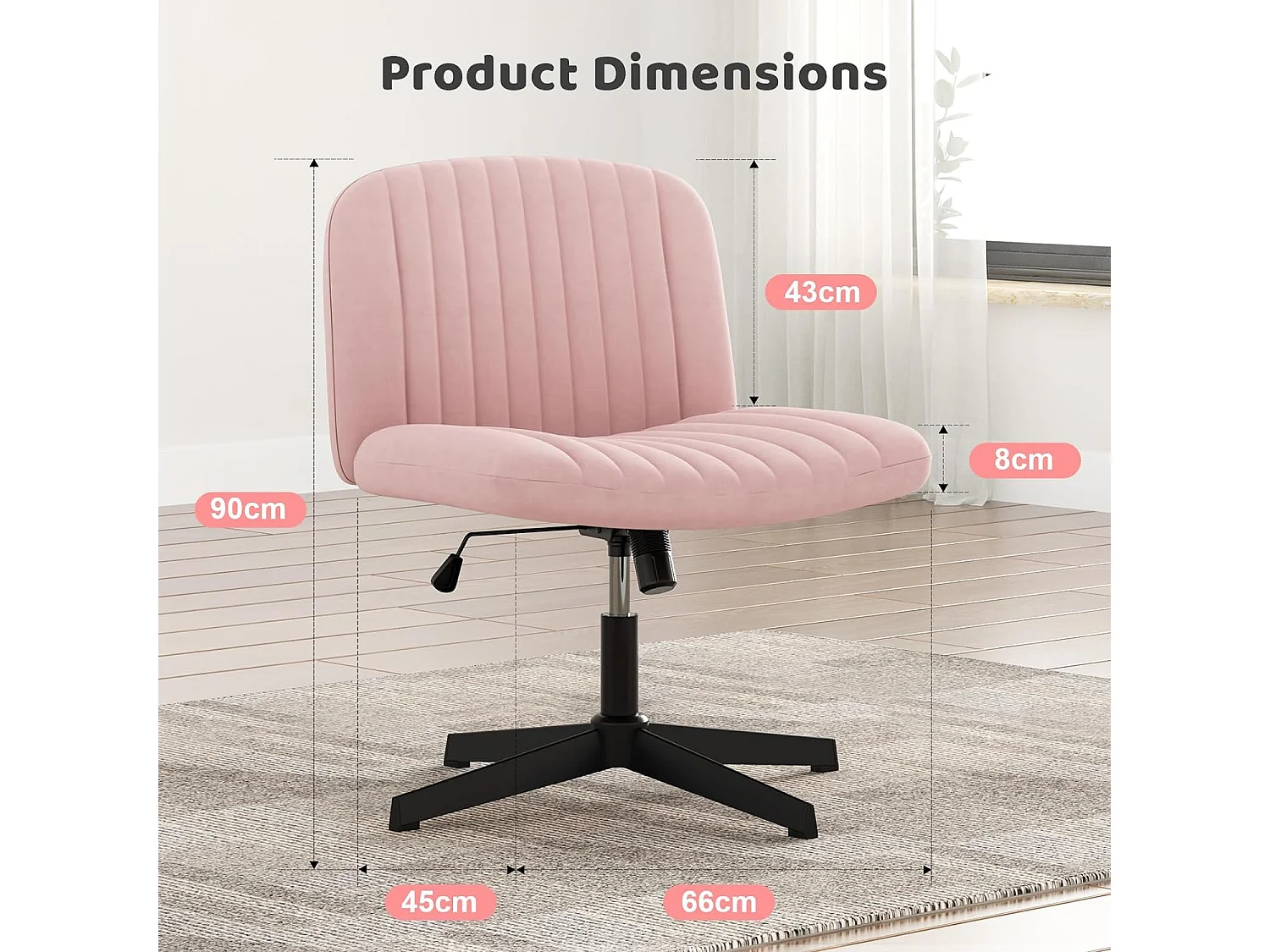 Chaise de bureau élégante sans bras - Hauteur réglable, siège large, parfait pour le bureau à domicile et la chambre