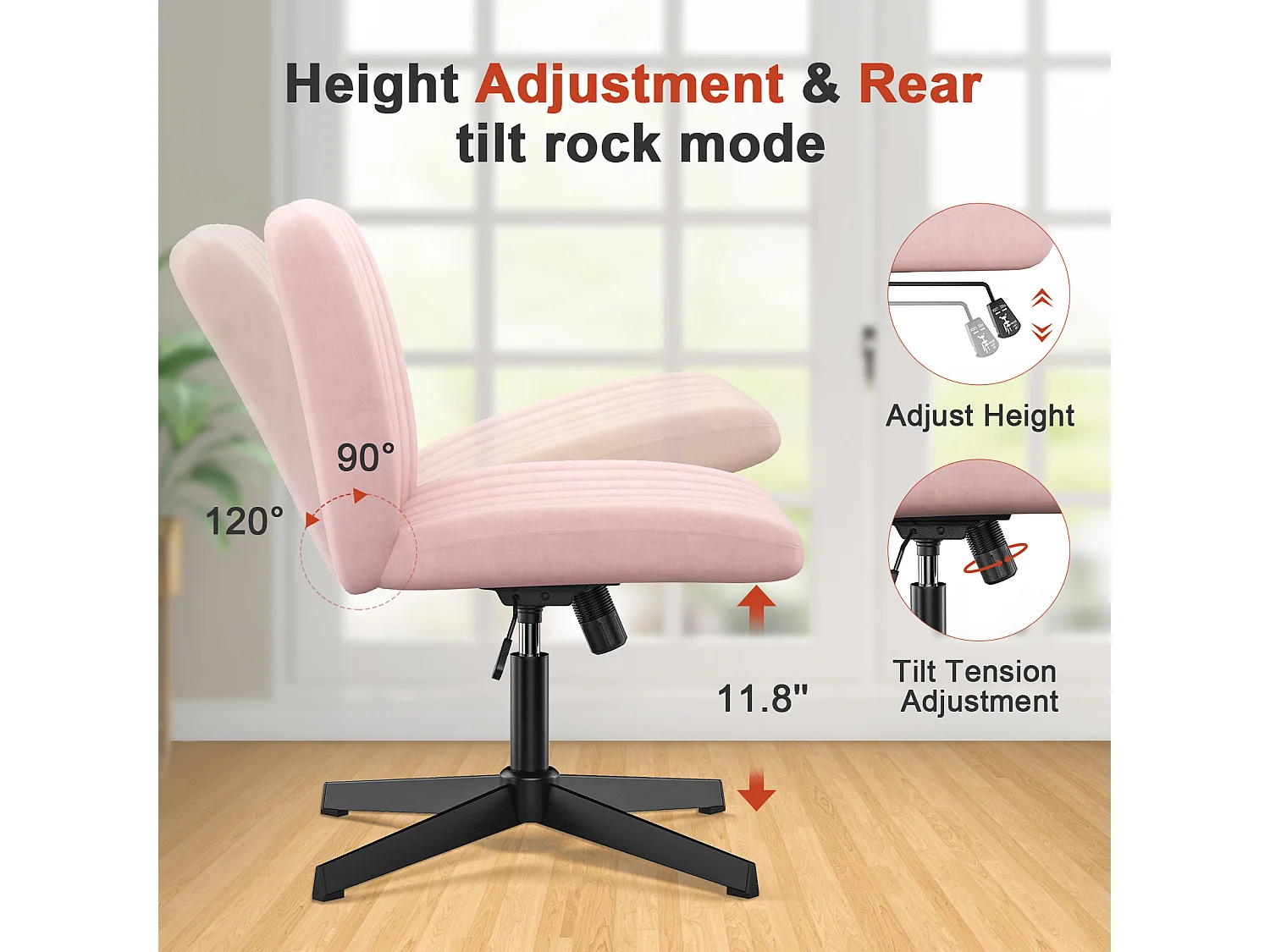 Chaise de bureau élégante sans bras - Hauteur réglable, siège large, parfait pour le bureau à domicile et la chambre