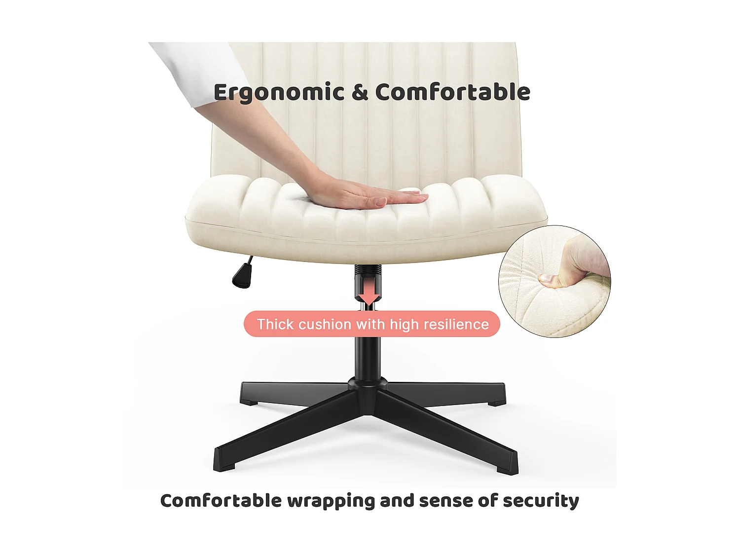 Stijlvolle armloze bureaustoel - Hoogte verstelbaar, brede stoel, perfect voor thuiskantoor en slaapkamer