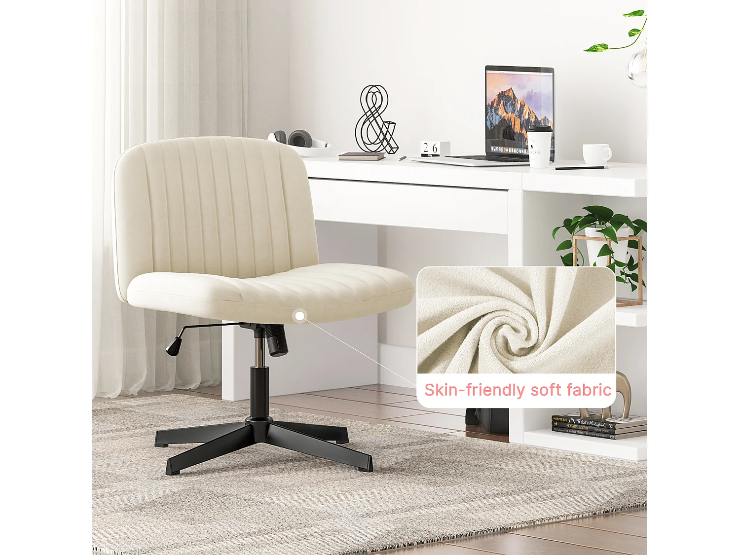 Stijlvolle armloze bureaustoel - Hoogte verstelbaar, brede stoel, perfect voor thuiskantoor en slaapkamer