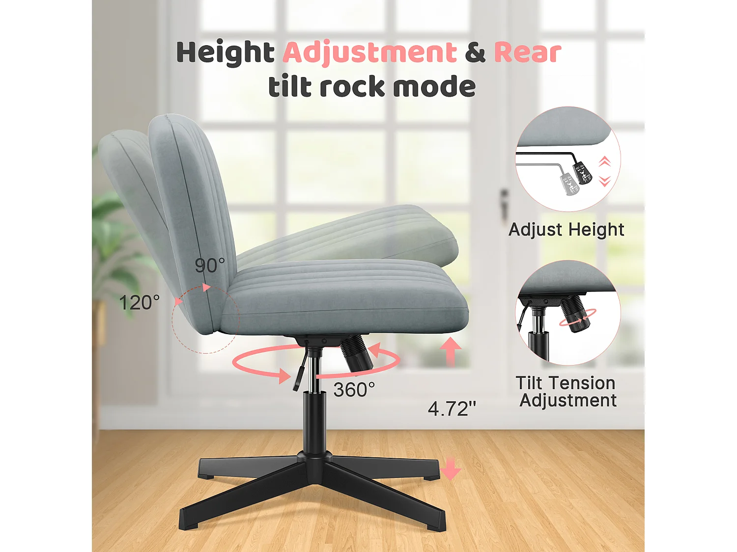 Stilvoller armloser Bürostuhl - Höhe verstellbar, breiter Sitz, perfekt für Heimbüro und Schlafzimmer