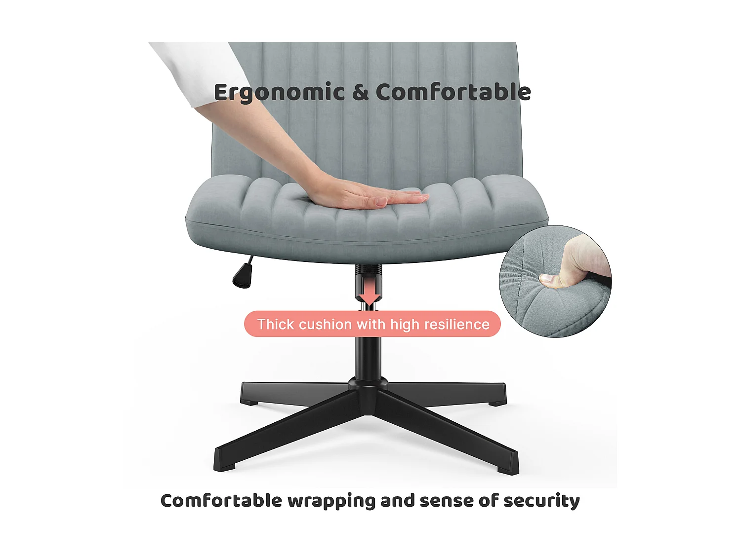 Stilvoller armloser Bürostuhl - Höhe verstellbar, breiter Sitz, perfekt für Heimbüro und Schlafzimmer