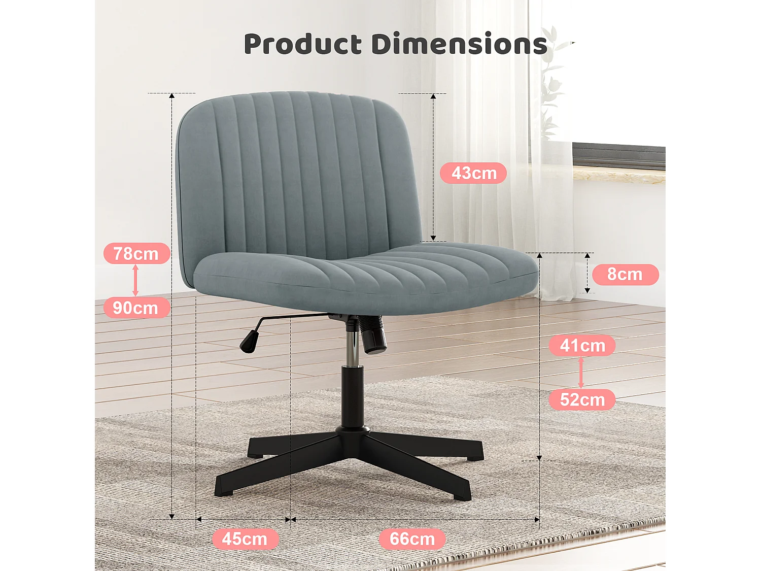 Stilvoller armloser Bürostuhl - Höhe verstellbar, breiter Sitz, perfekt für Heimbüro und Schlafzimmer