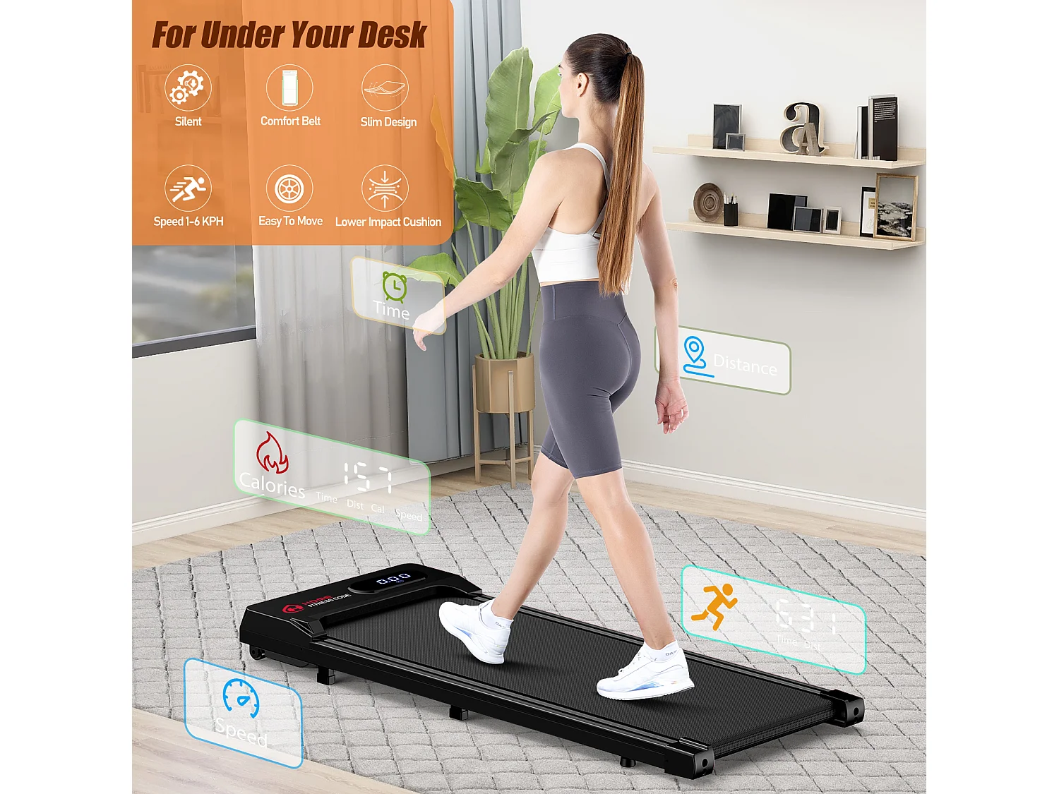Unter dem Schreibtisch Laufband 1-6KM/H Walking Jogging-Maschine für Home Office mit Folding Option