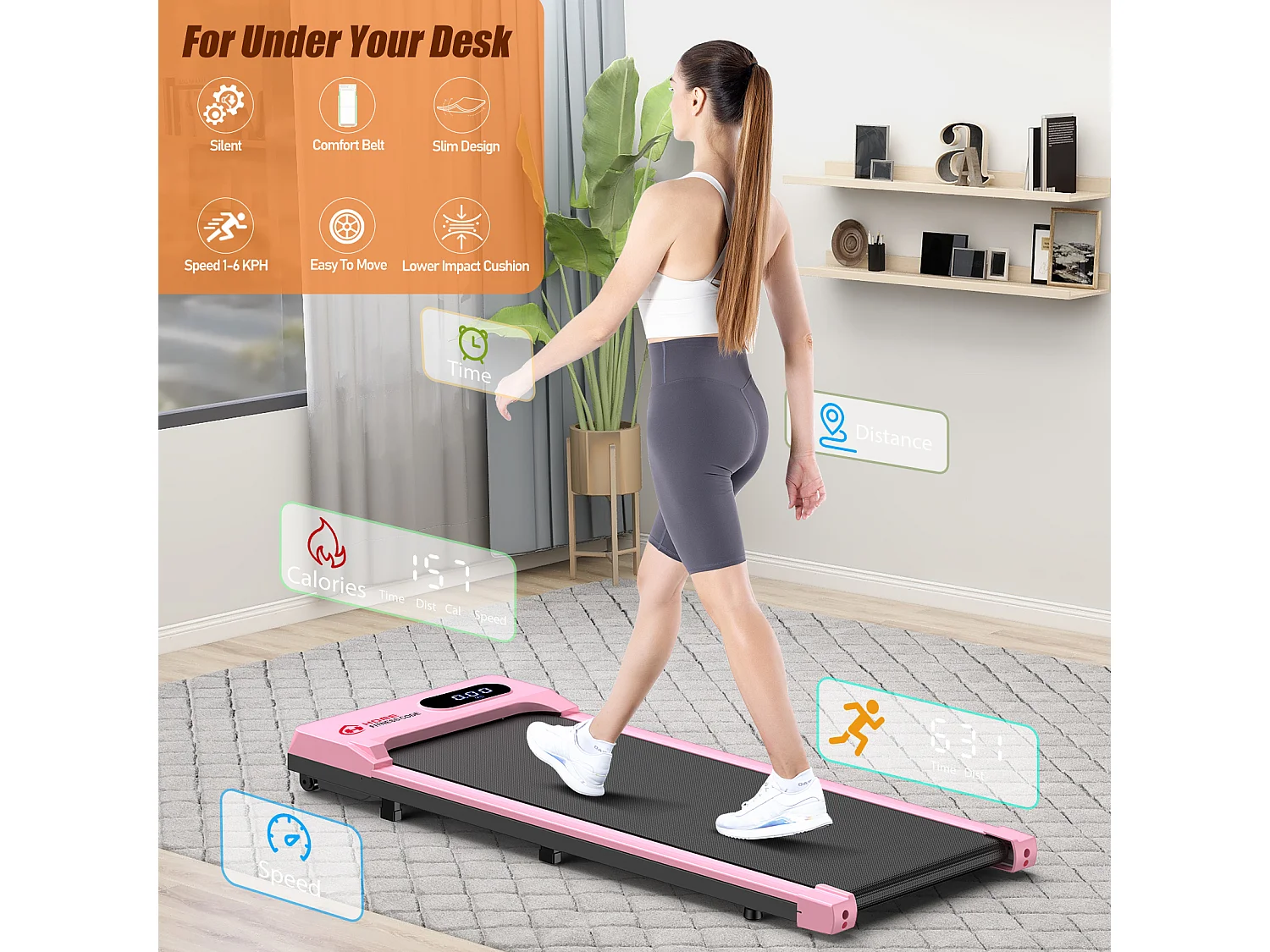 Onder Bureau Loopband 1-6KM/H Wandelen Jogging Machine voor Thuiskantoor met Opvouwmogelijkheid