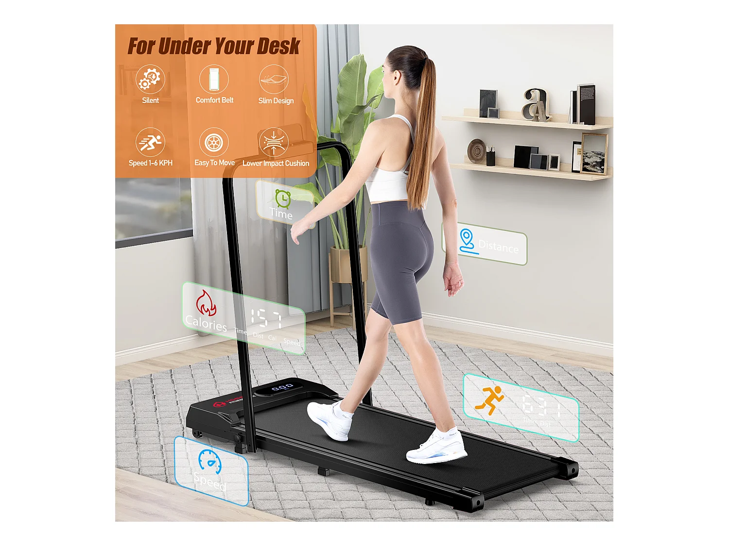 Unter dem Schreibtisch Laufband 1-6KM/H Walking Jogging-Maschine für Home Office mit Folding Option