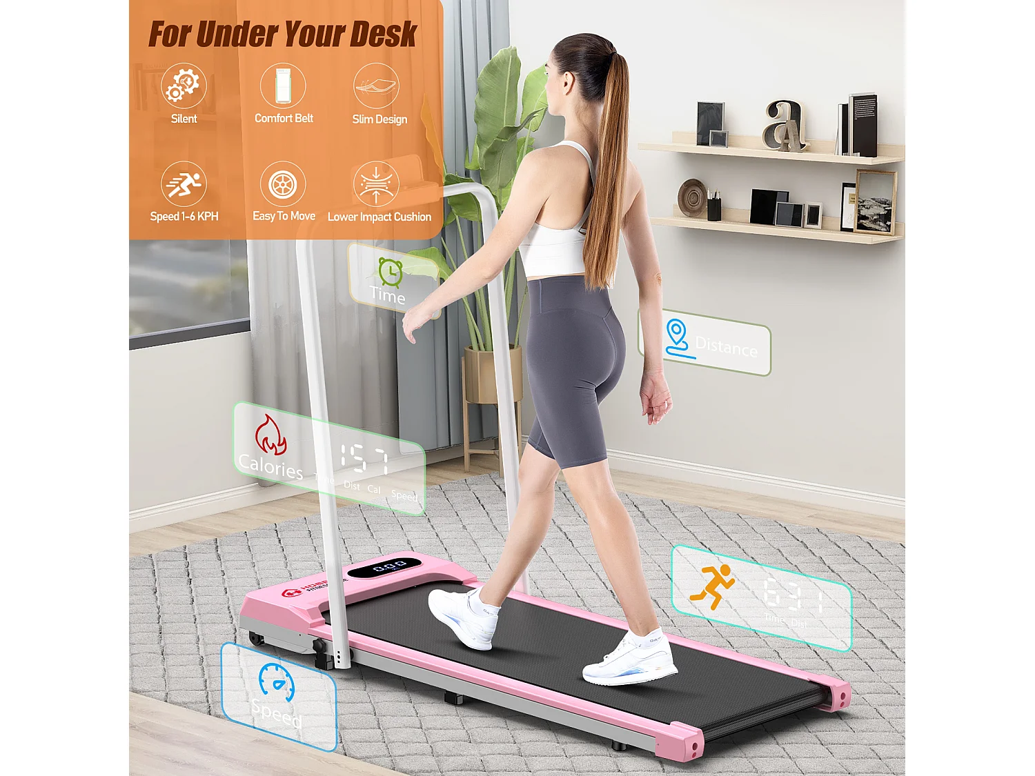 Unter dem Schreibtisch Laufband 1-6KM/H Walking Jogging-Maschine für Home Office mit Folding Option