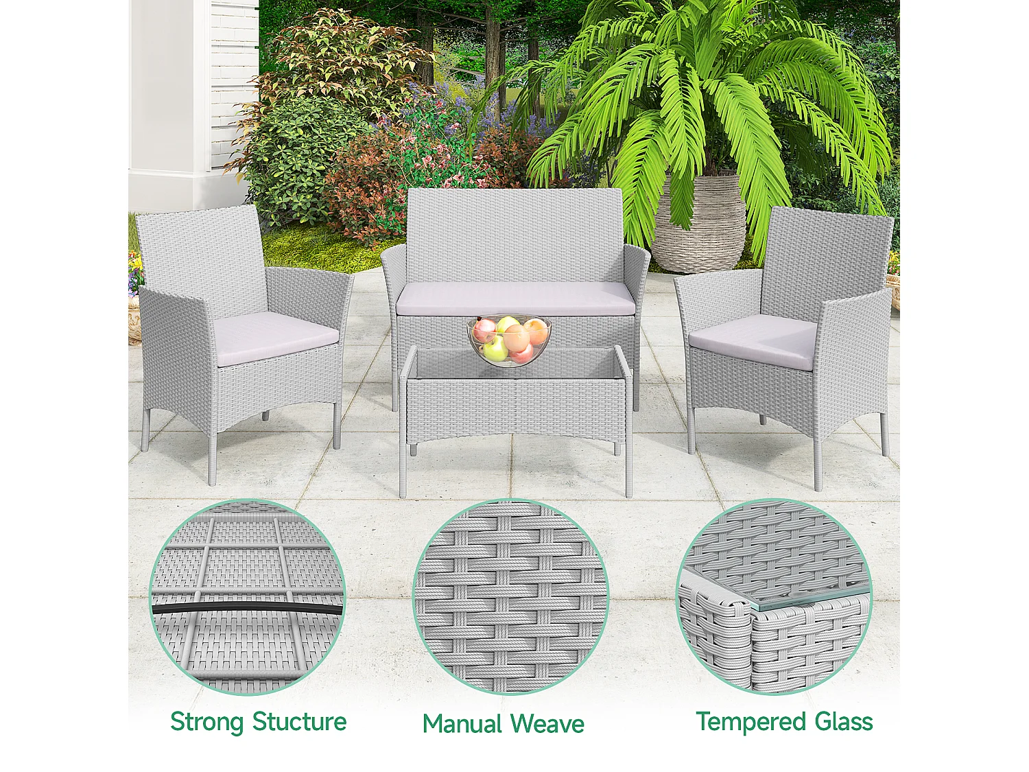 4 -delige rattan tuinmeubelset