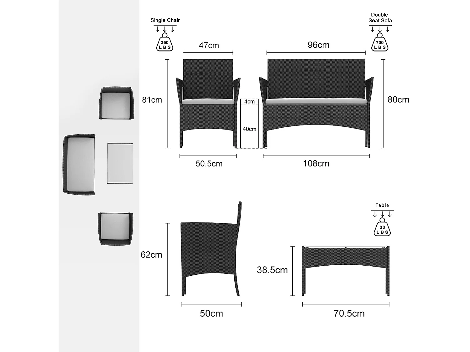 4 -delige rattan tuinmeubelset